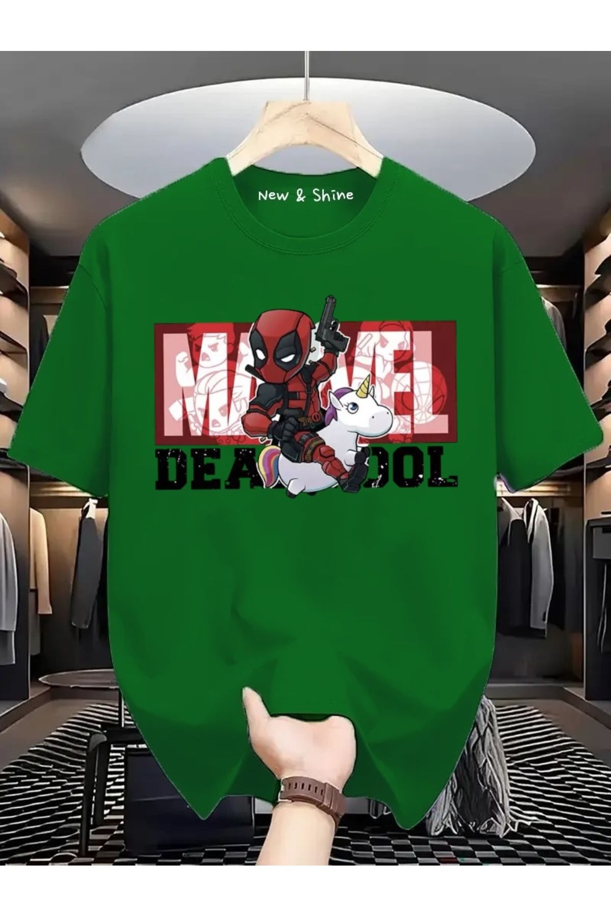 New Shine Süper Kahraman Dead Pool Baskılı Oversize T-Shirt