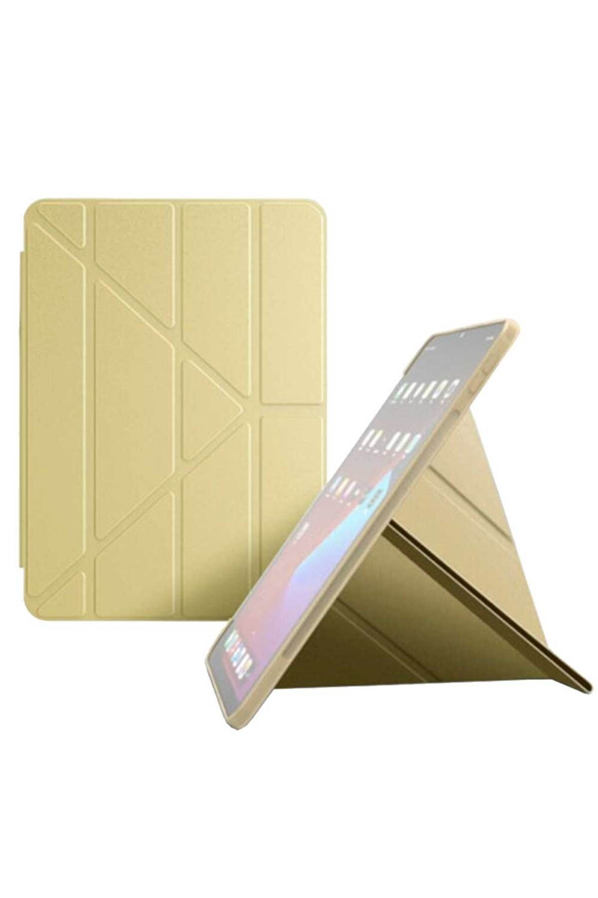 Smart Tech Apple iPad Air 4 Nesil Uyumlu A2316 A2324 A2325 A2072 Smart Cover Üçgen Stand Arkası Şeffaf Tablet K