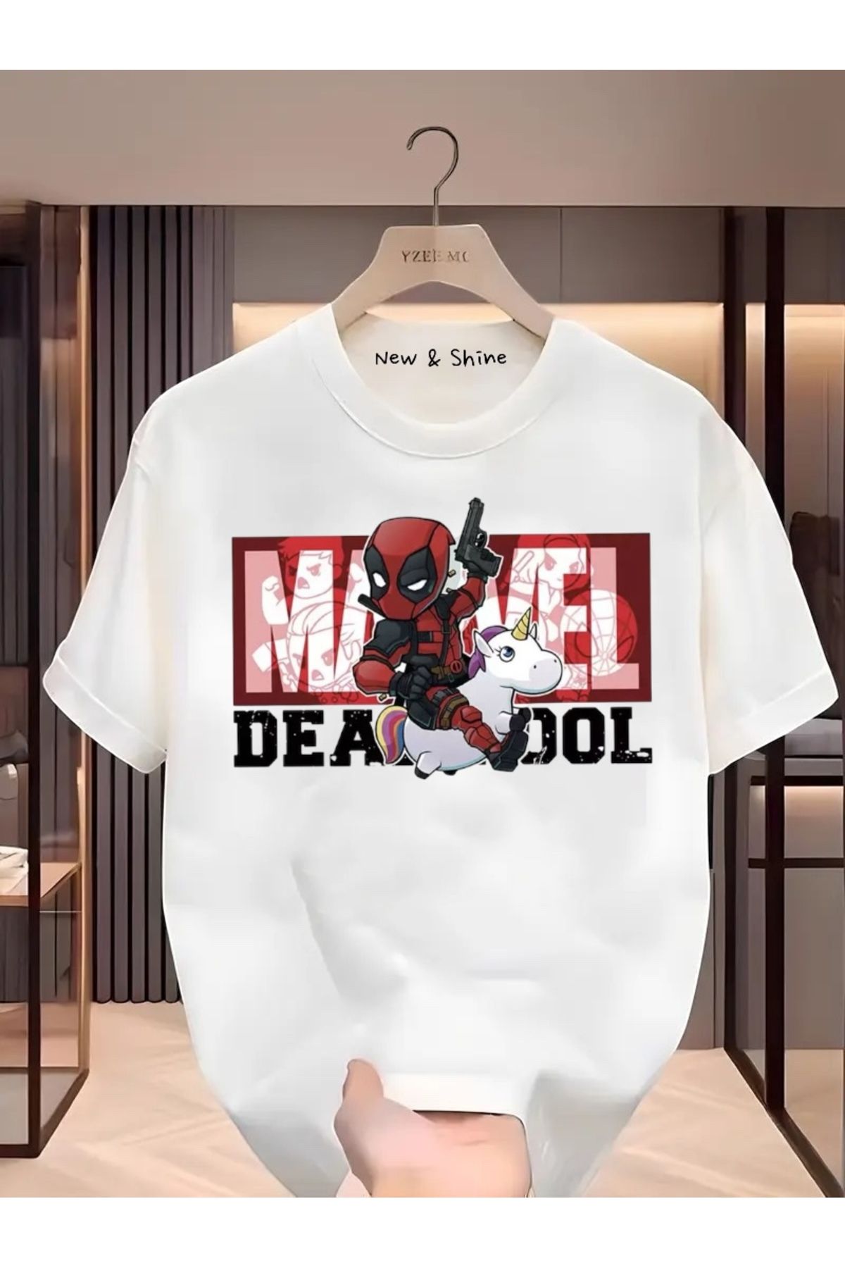New Shine Süper Kahraman Dead Pool Baskılı Oversize T-Shirt