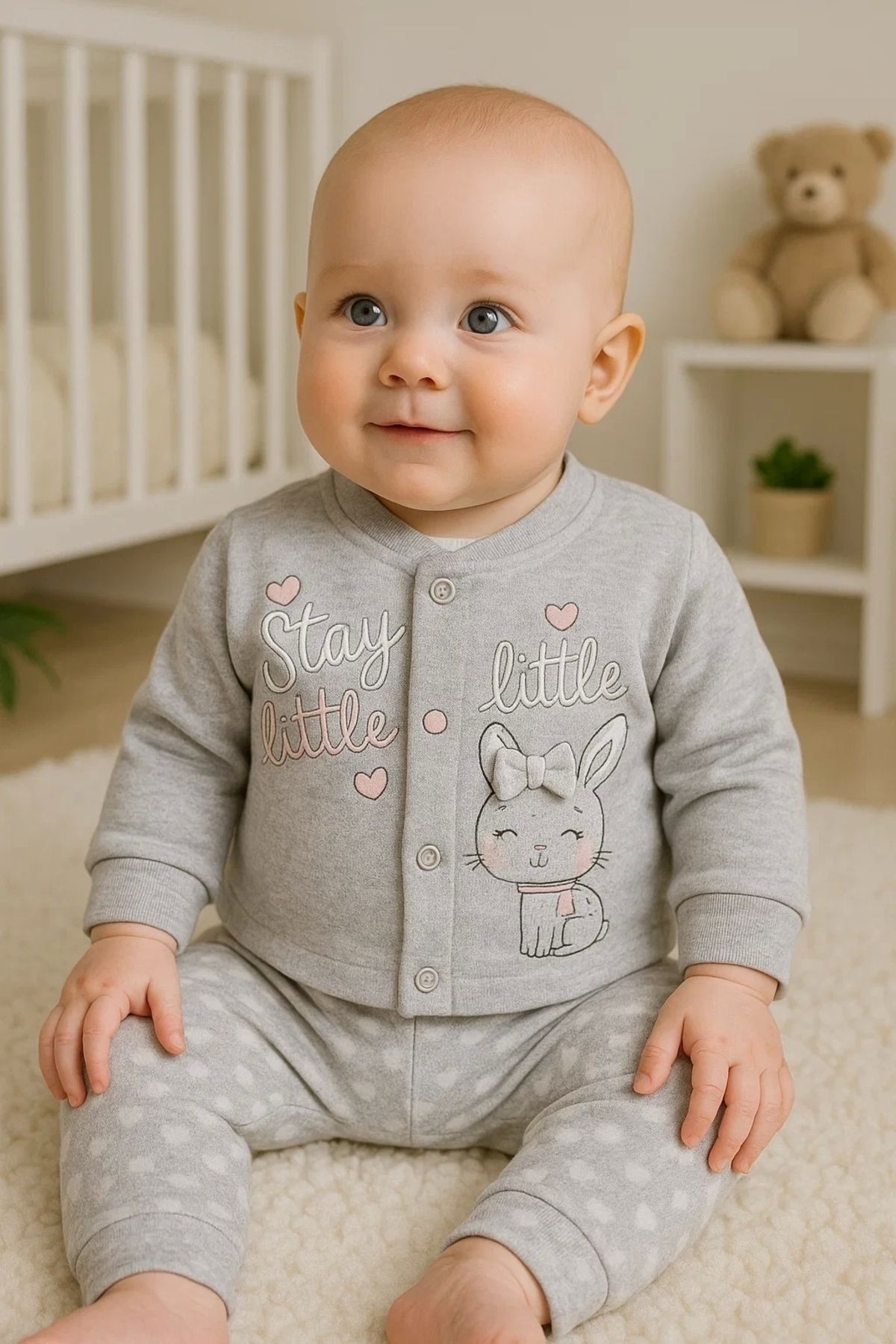 Beruflic Stay Little Puan Desenli 3'lü Hırkalı Kız Bebek Takım