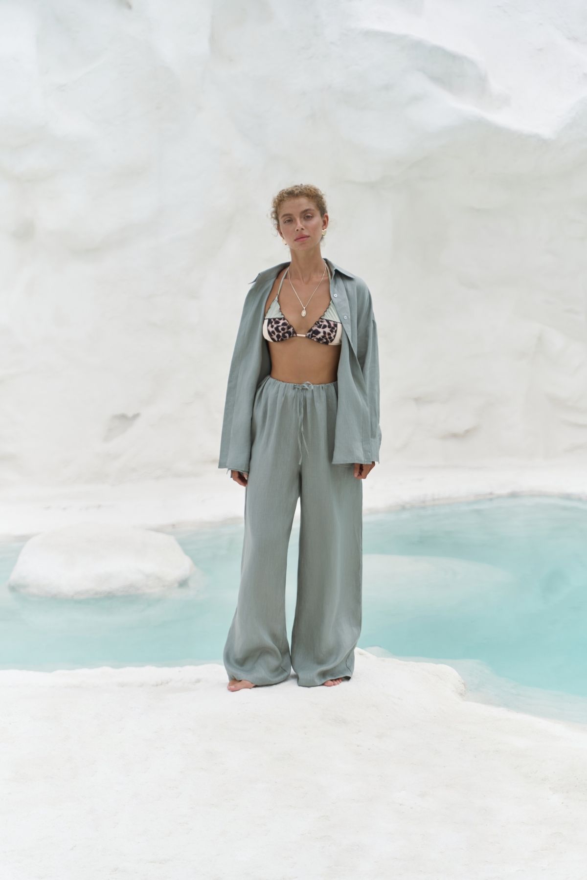 BOHEMAİ Jelsomina Oversize Mint Keten Gömlek Pantolon Takım