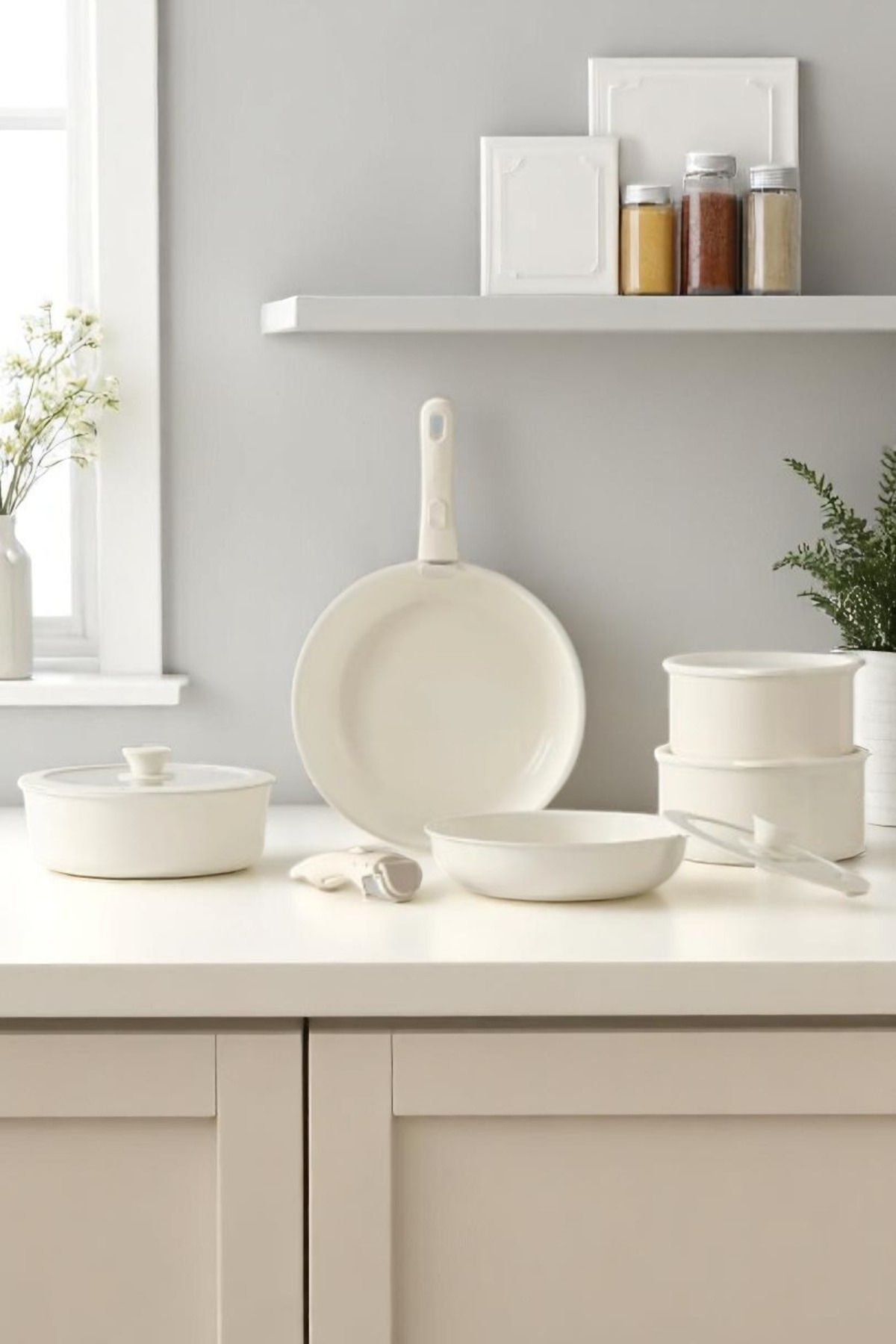 Sevinse Home MasterCook 15 Parça Ayrılabilen İndüksiyonlu Seramik Kaplama Pişir Sakla Tencere Tava Seti