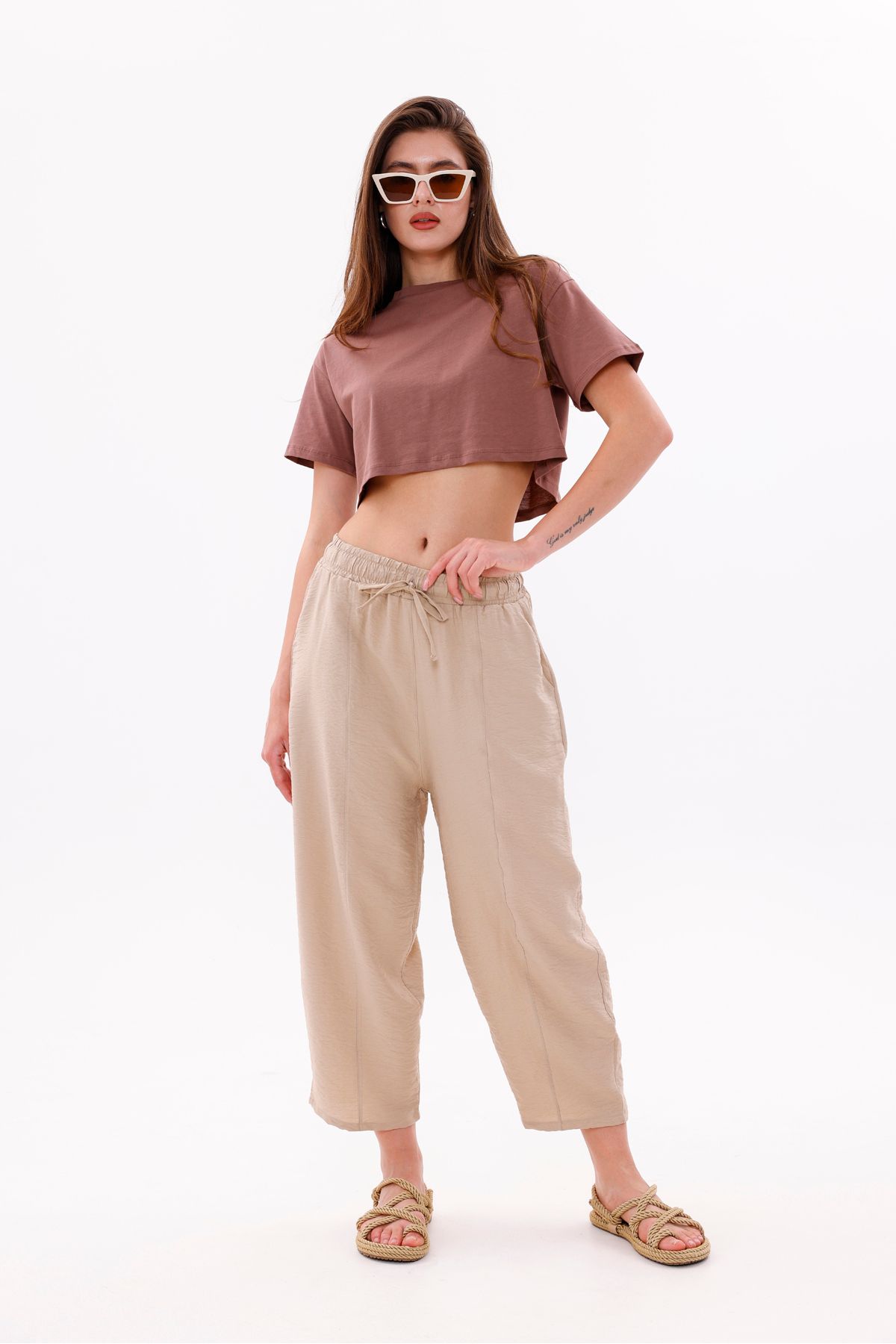 GENIUS STORE Kadın Şalvar Cepli Ayrobin Şalvar Pantolon Ayarlanabilir Beli Lastikli Pantolon KADIN-ŞALVAR