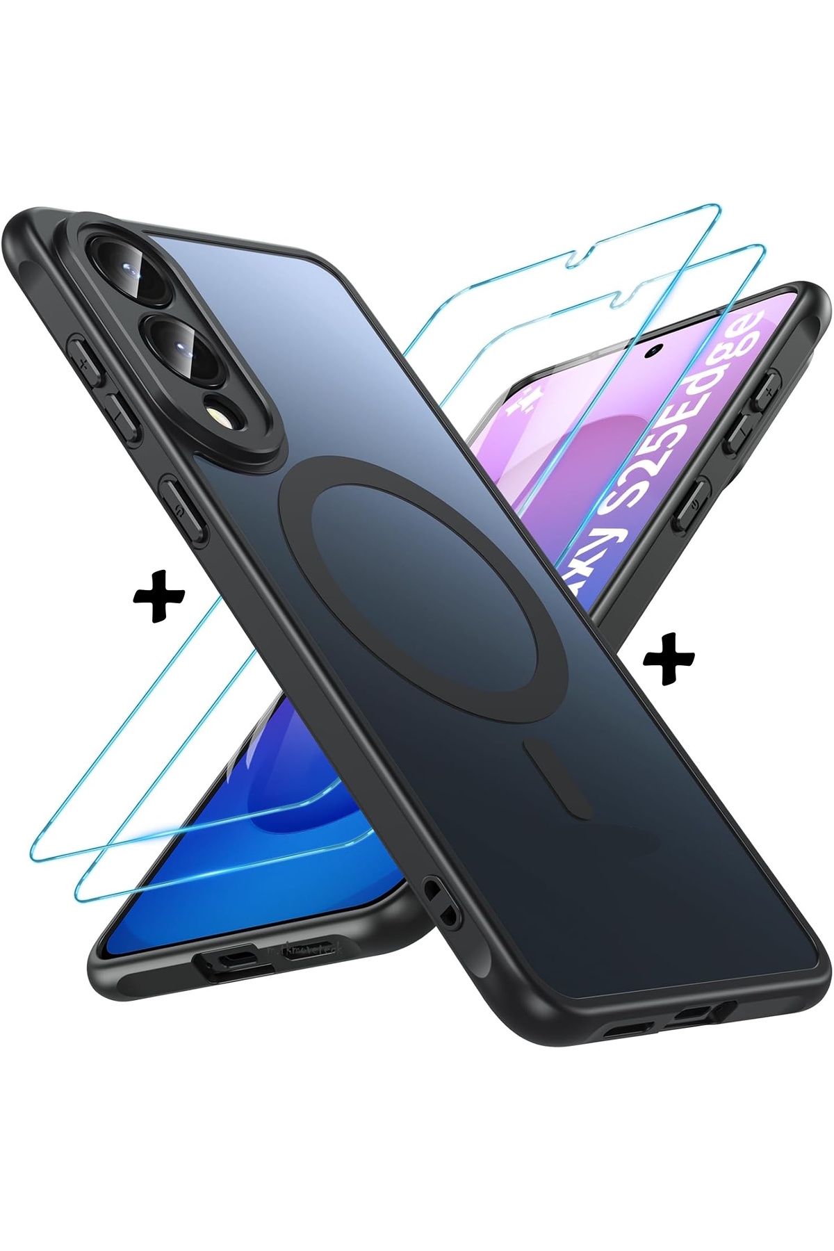 m.tk moveteck Samsung Galaxy S25 Edge Kılıf Mat Magsafe Şarj Özellikli Renkli Kenarlı + Ekran Koruyucu Cam Set