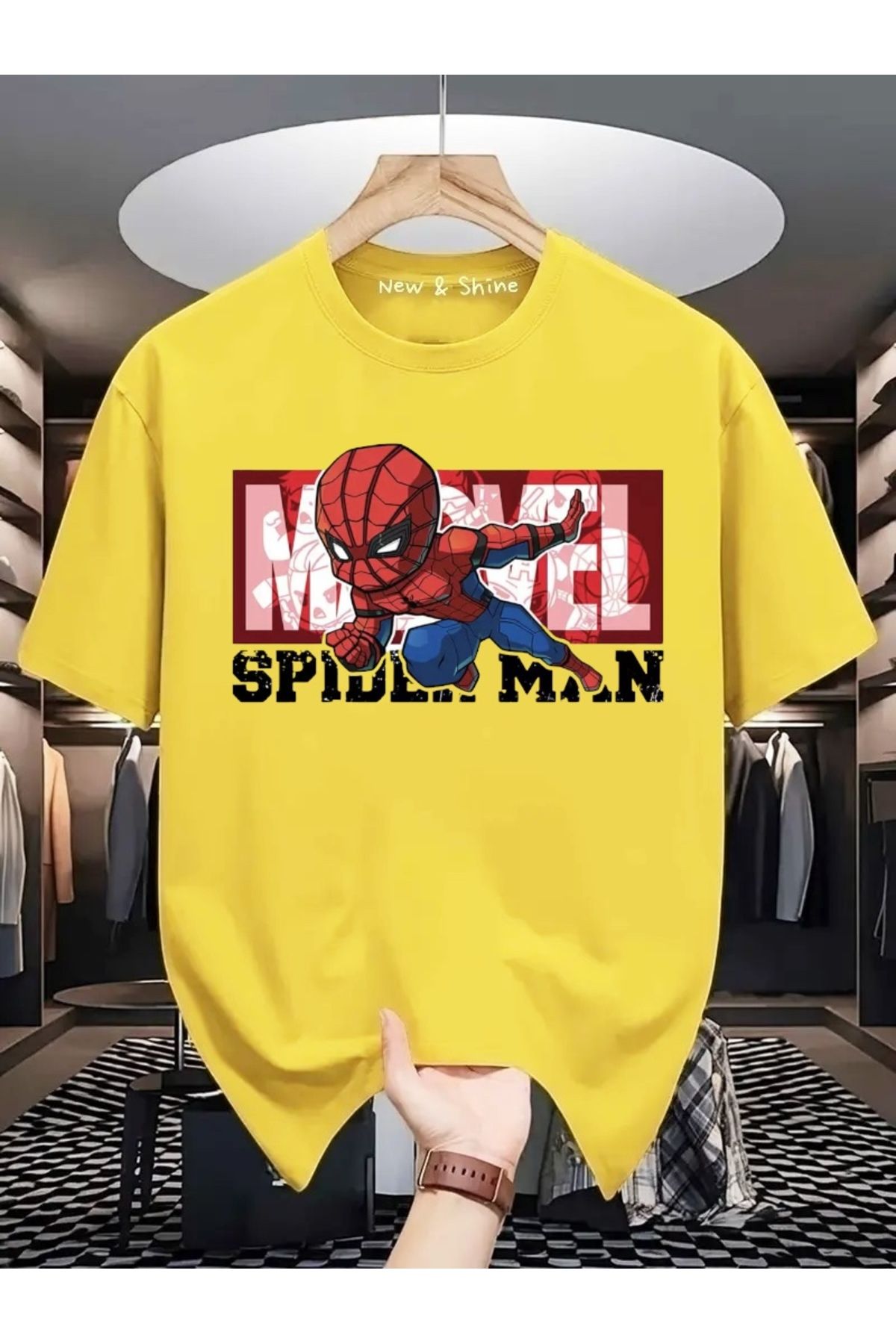New Shine Süper Kahraman Örümcek Adam Baskılı Oversize T-Shirt