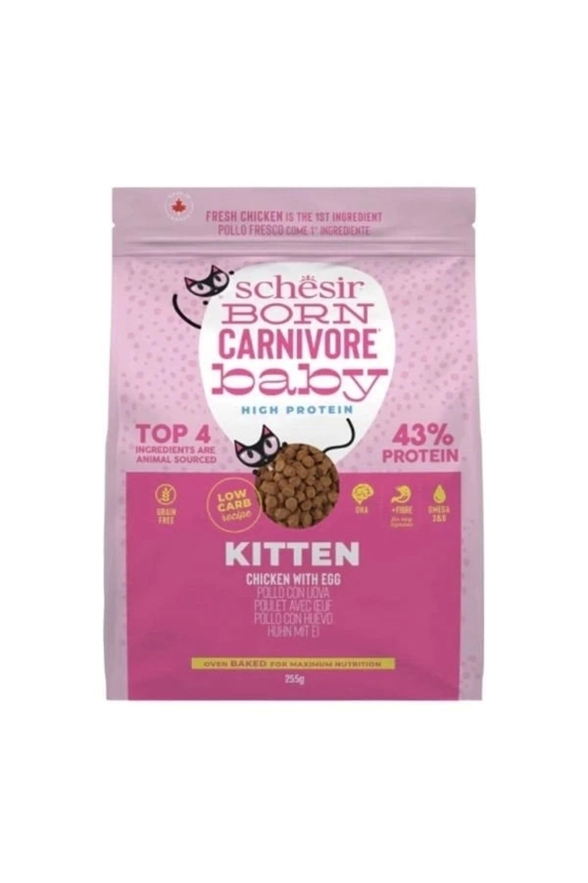 ShopNova Schesir Born Carnivore Baby Tavuklu ve Yumurtalı Yavru Kedi Maması 255 Gr