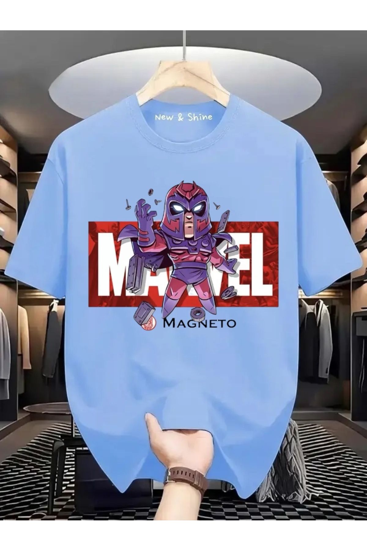 New Shine Süper Kahraman Magneto Baskılı Oversize T-Shirt