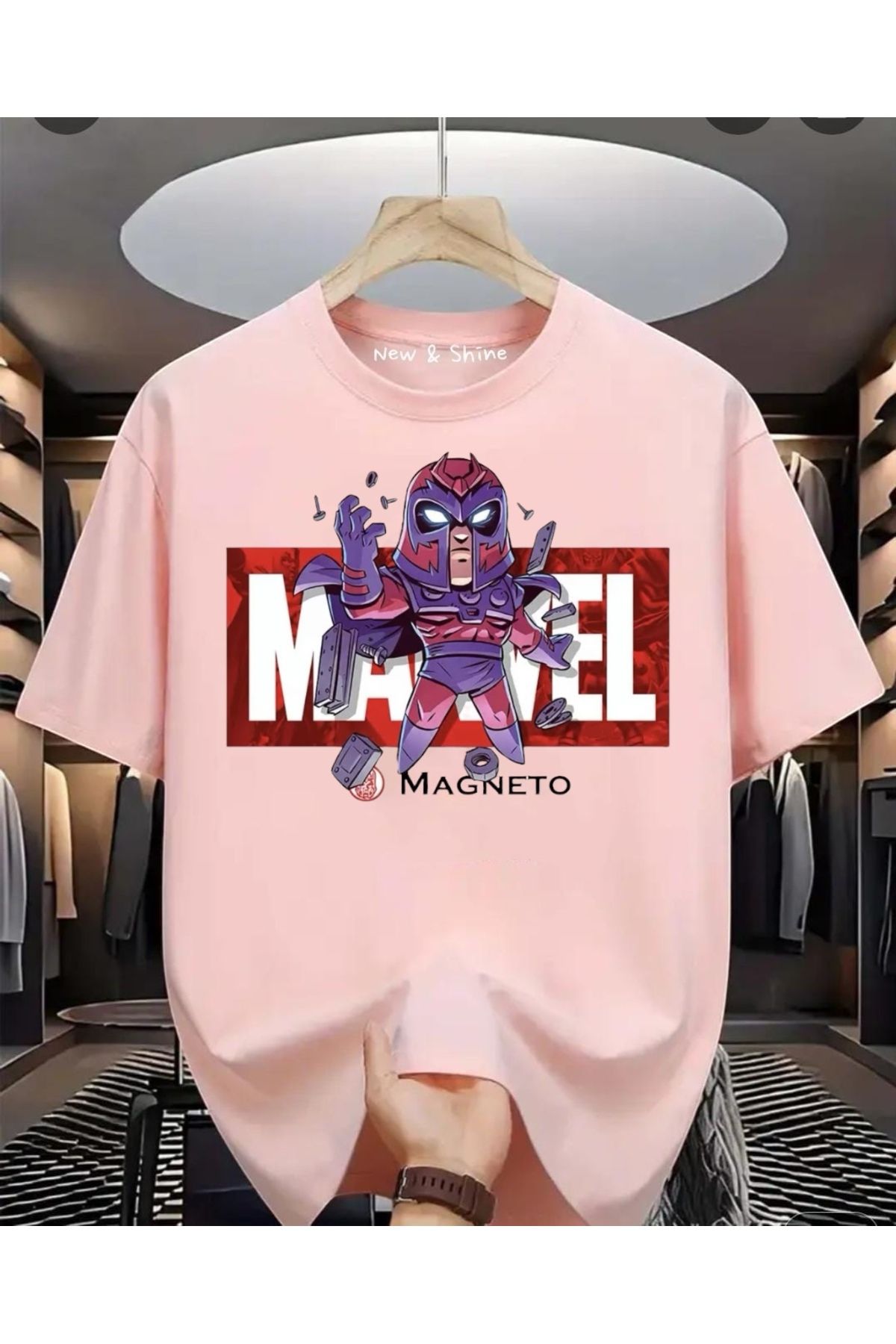 New Shine Süper Kahraman Magneto Baskılı Oversize T-Shirt