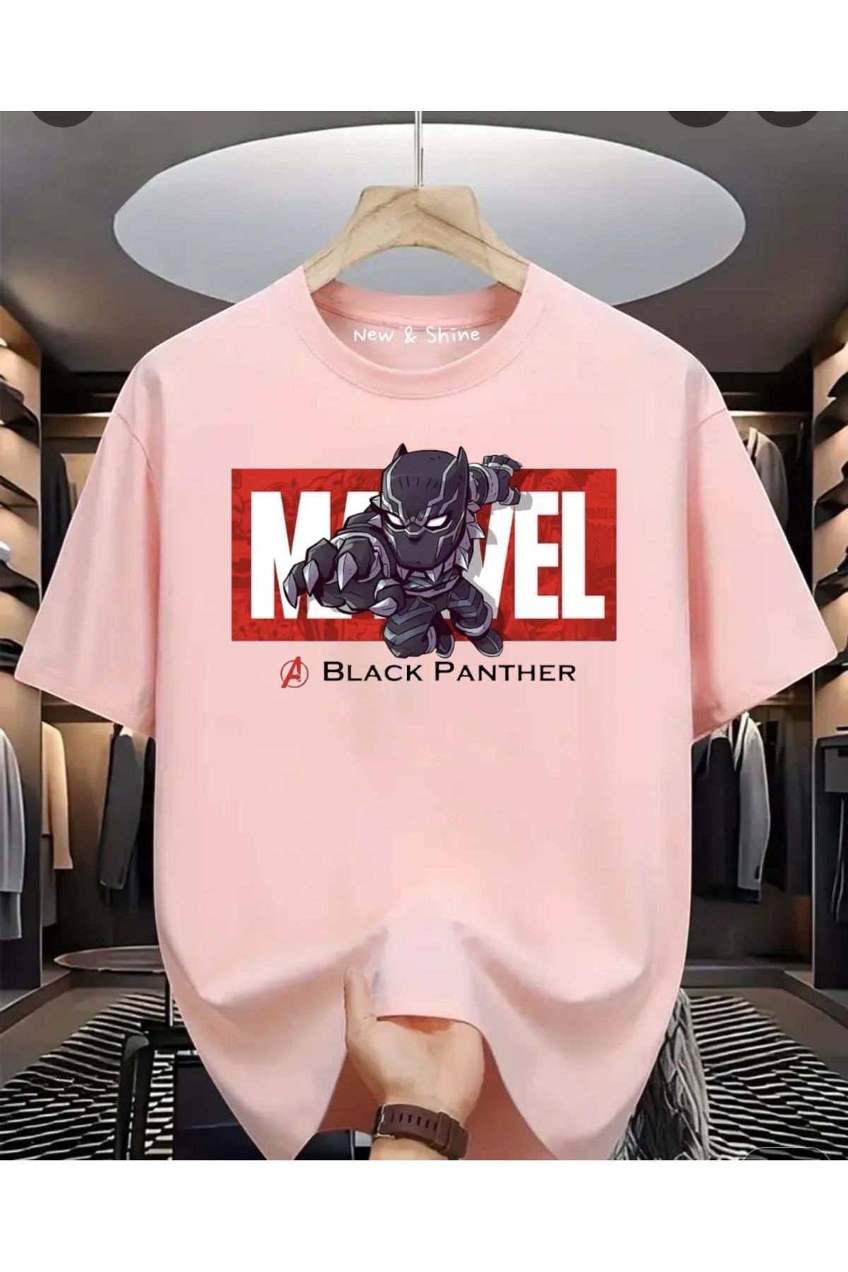 New Shine Süper Kahraman Black Panter Baskılı Oversize T-Shirt
