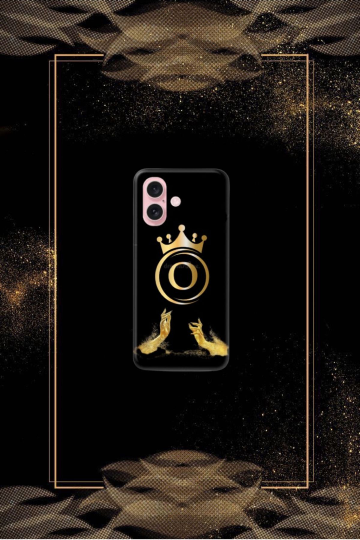 cover shopp Siyah Desenli Gold O Harfi IP 16