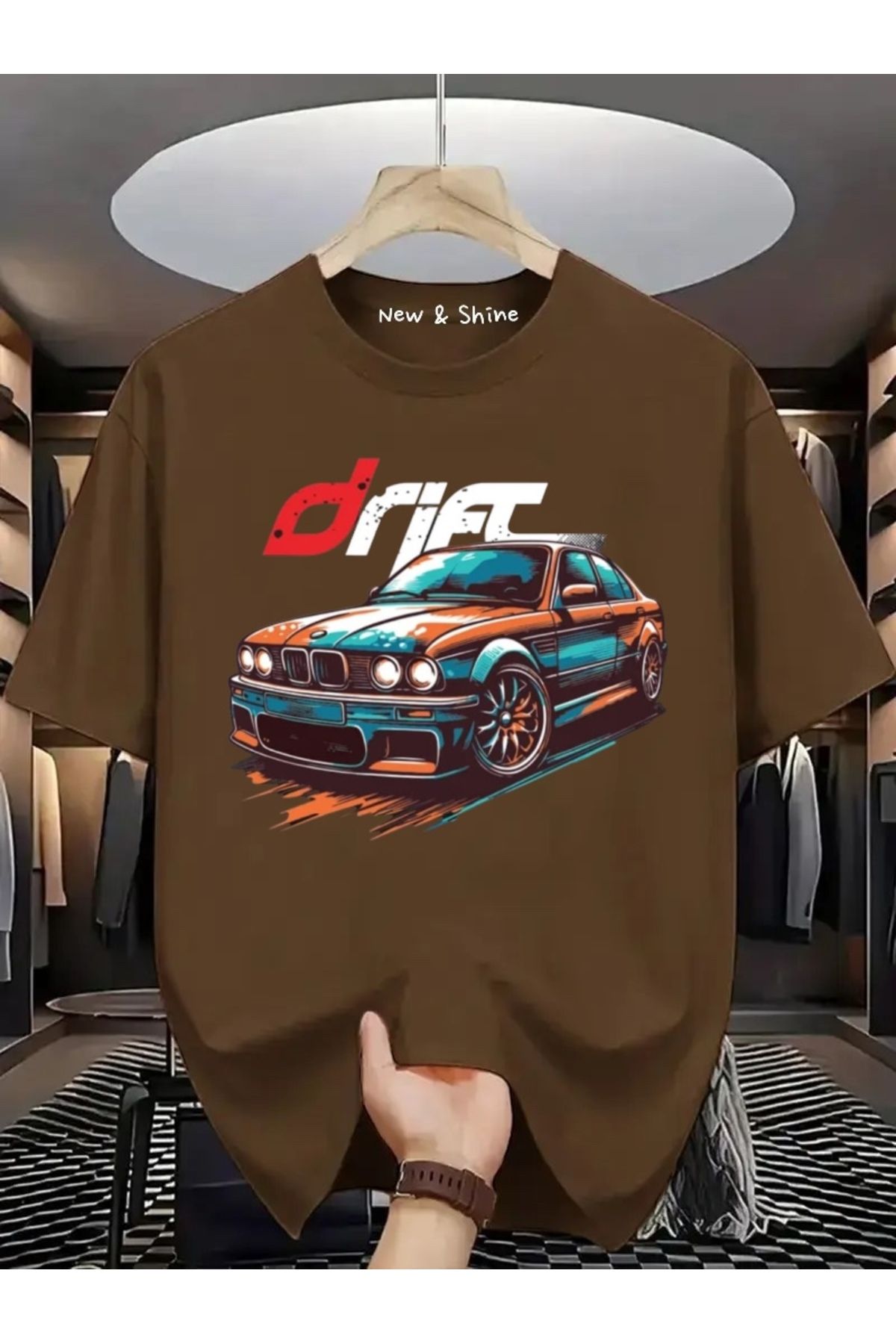 New Shine Drift Araba Baskılı Oversize T-Shirt