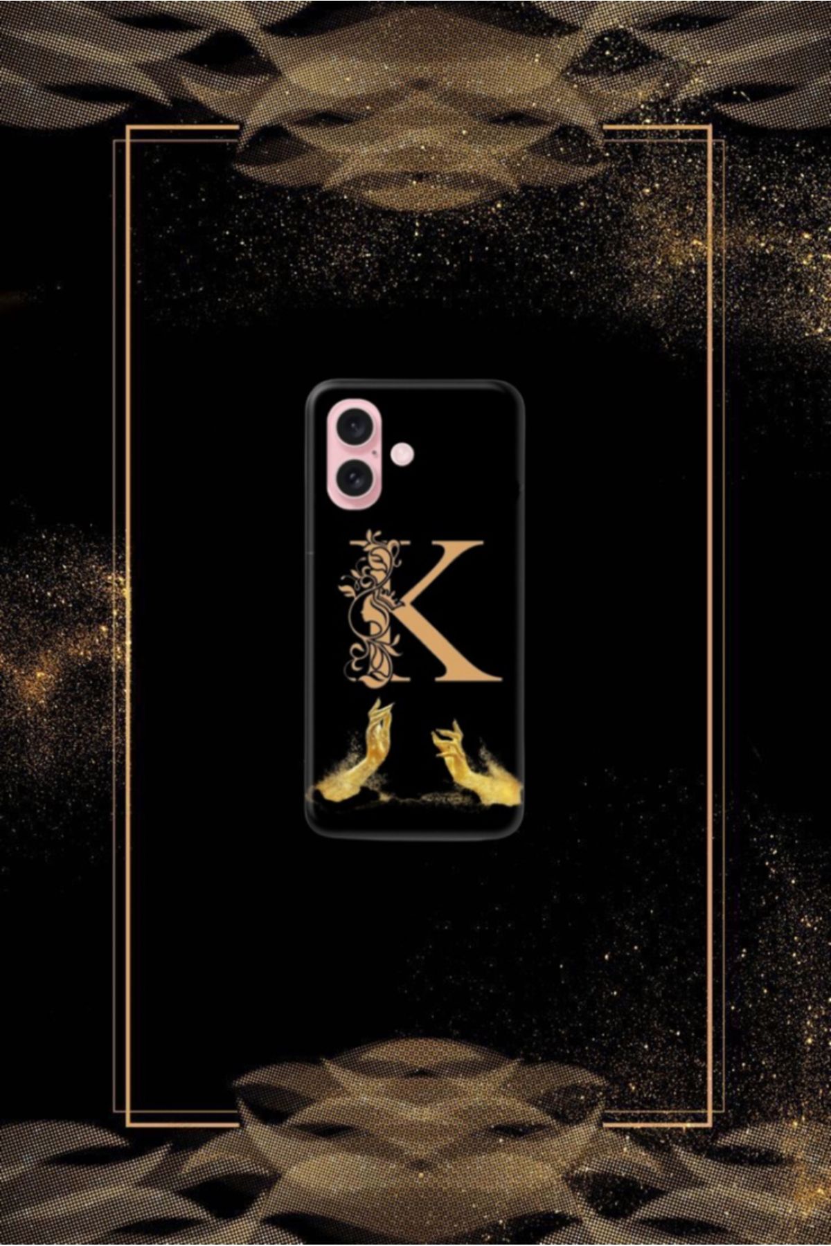 cover shopp Siyah Desenli Gold K Harfi IP 16
