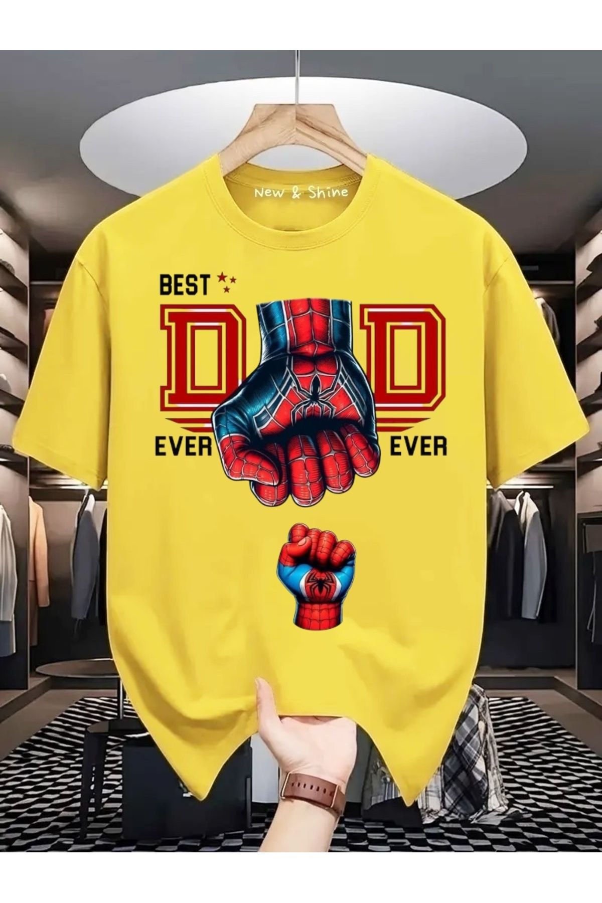 New Shine Best Dad Ever Baskılı Oversize T-Shirt