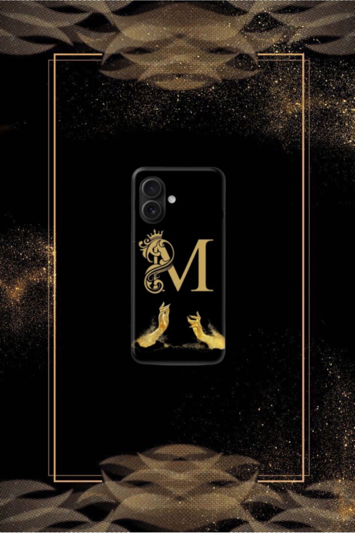 cover shopp Siyah Desenli Gold M Harfi 16 Plus