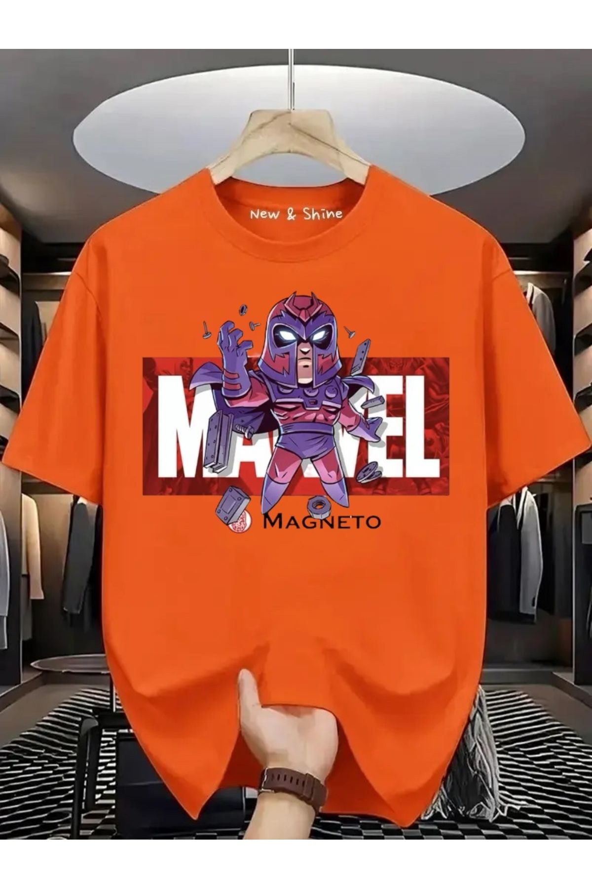 New Shine Süper Kahraman Magneto Baskılı Oversize T-Shirt