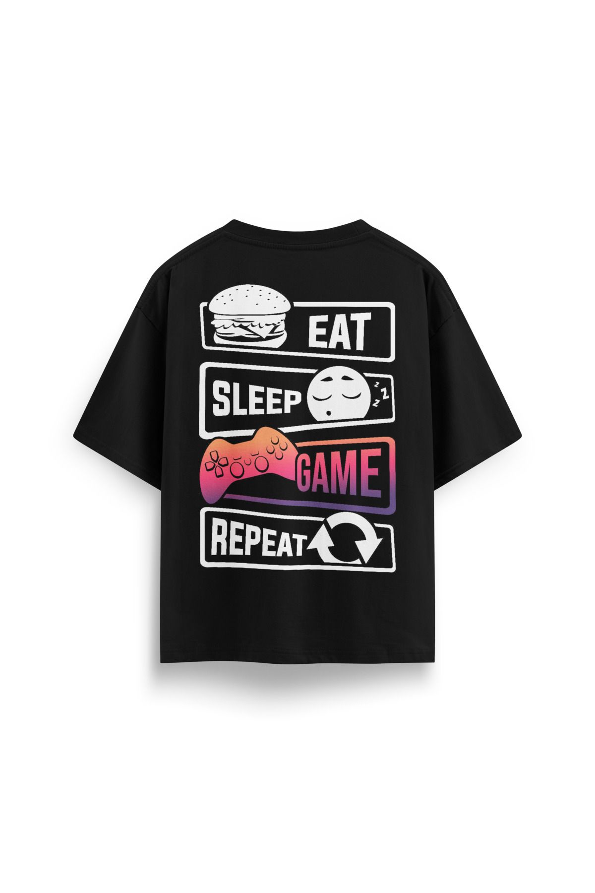 Street301 Unisex Eat Sleep Game Repeat Baskılı Oversize T-Shirt