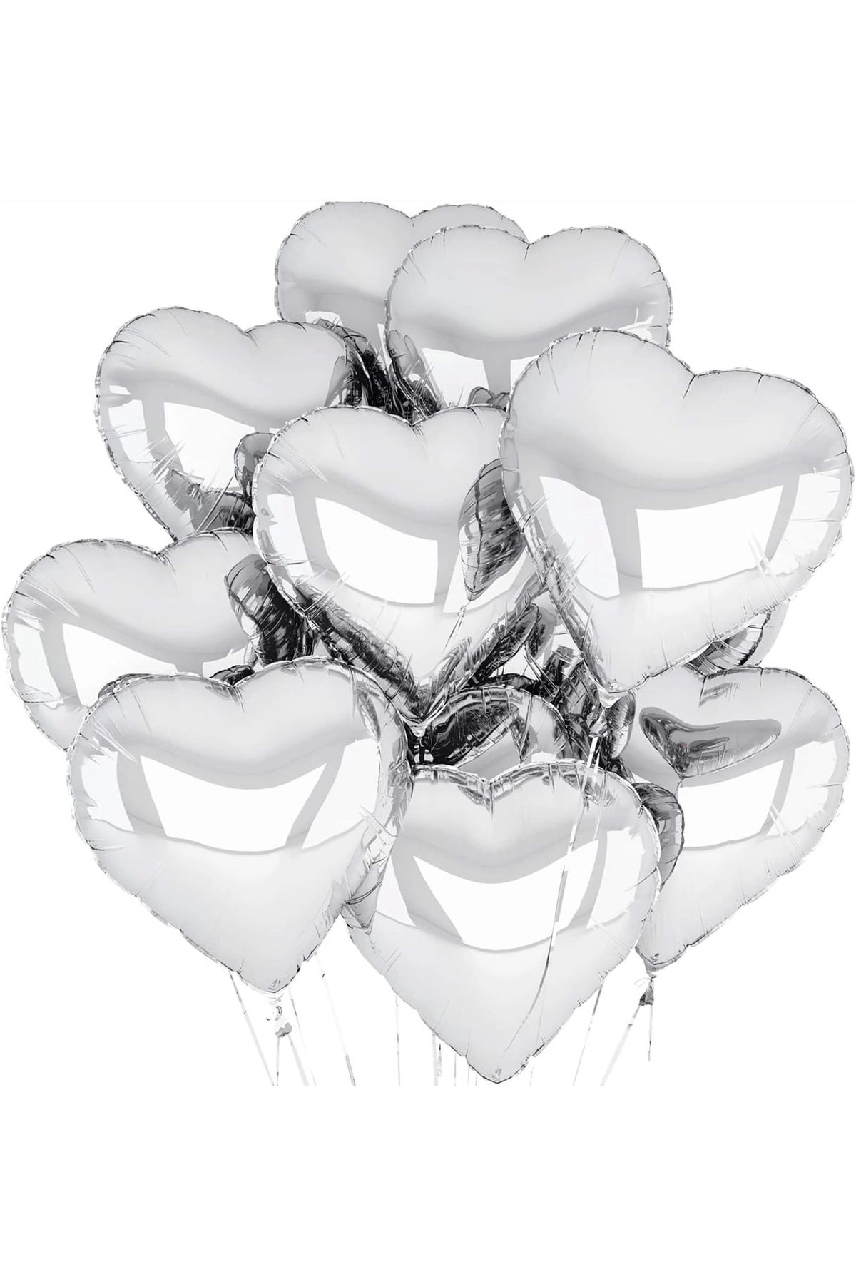 İnnMerry Metalize Parlak Gümüş Kalp Şekilli Uçan Balon Folyo 18 inç 45 cm 10 Adet (5047)