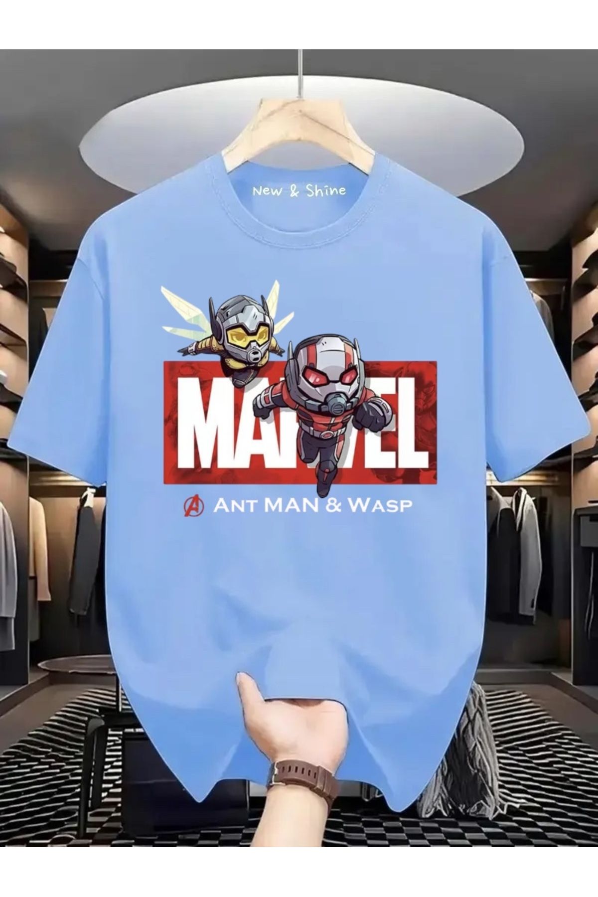 New Shine Süper Kahraman Ant Man ve Wasp Baskılı Oversize T-Shirt
