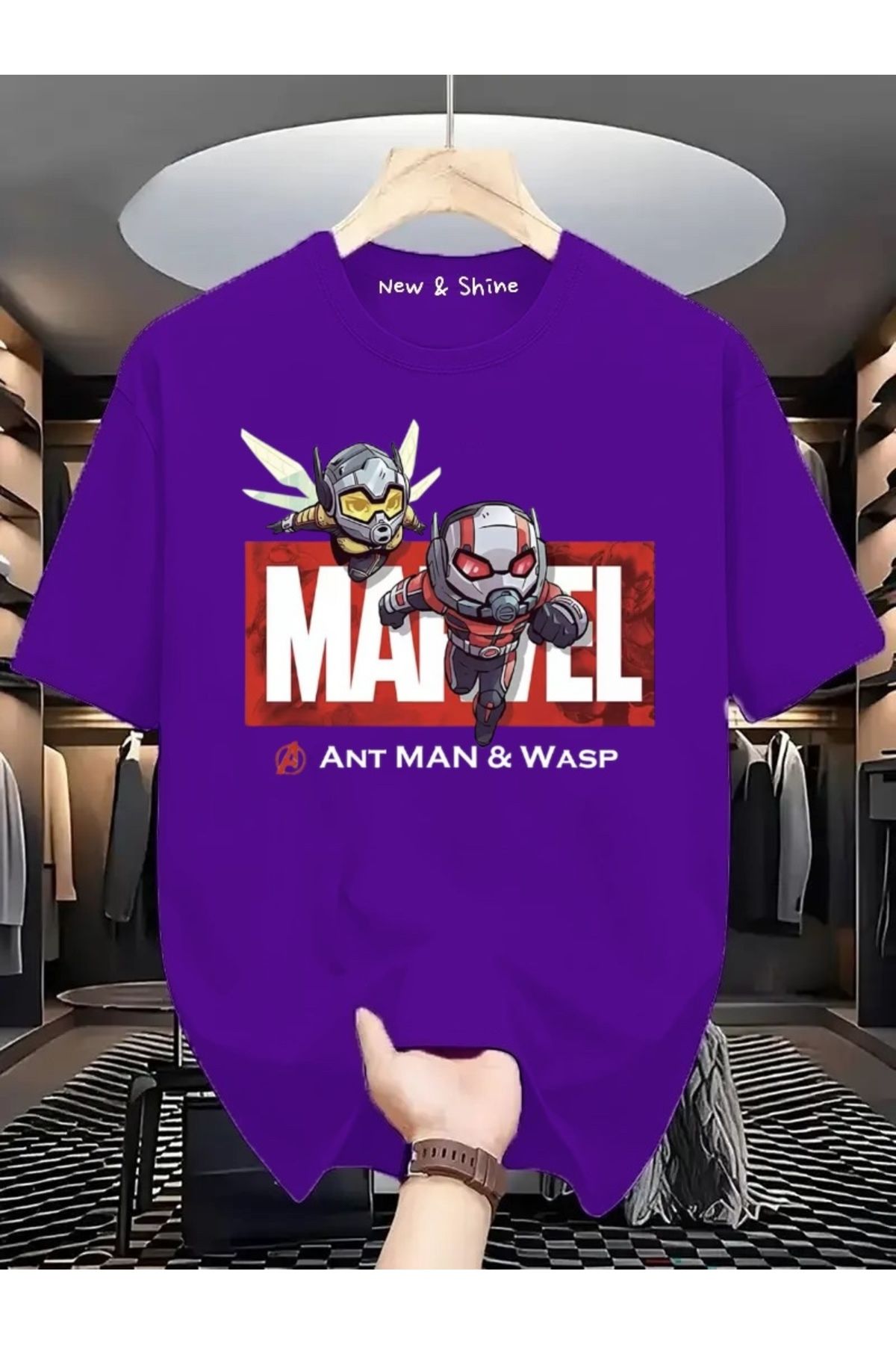 New Shine Süper Kahraman Ant Man ve Wasp Baskılı Oversize T-Shirt