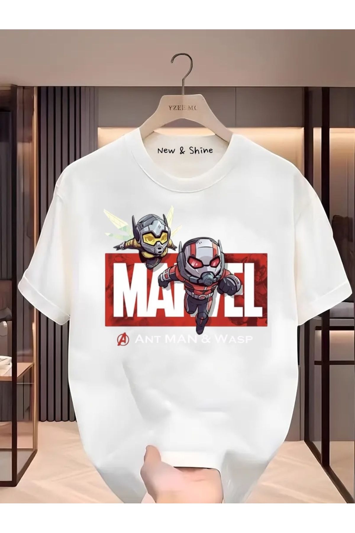 New Shine Süper Kahraman Ant Man ve Wasp Baskılı Oversize T-Shirt