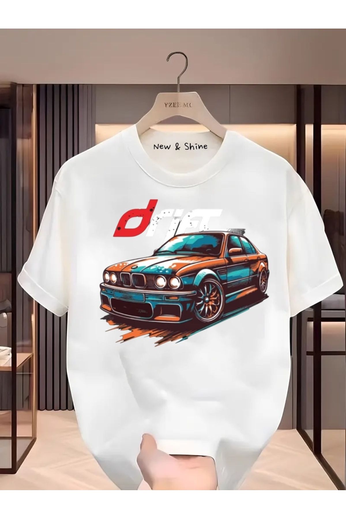 New Shine Drift Araba Baskılı Oversize T-Shirt