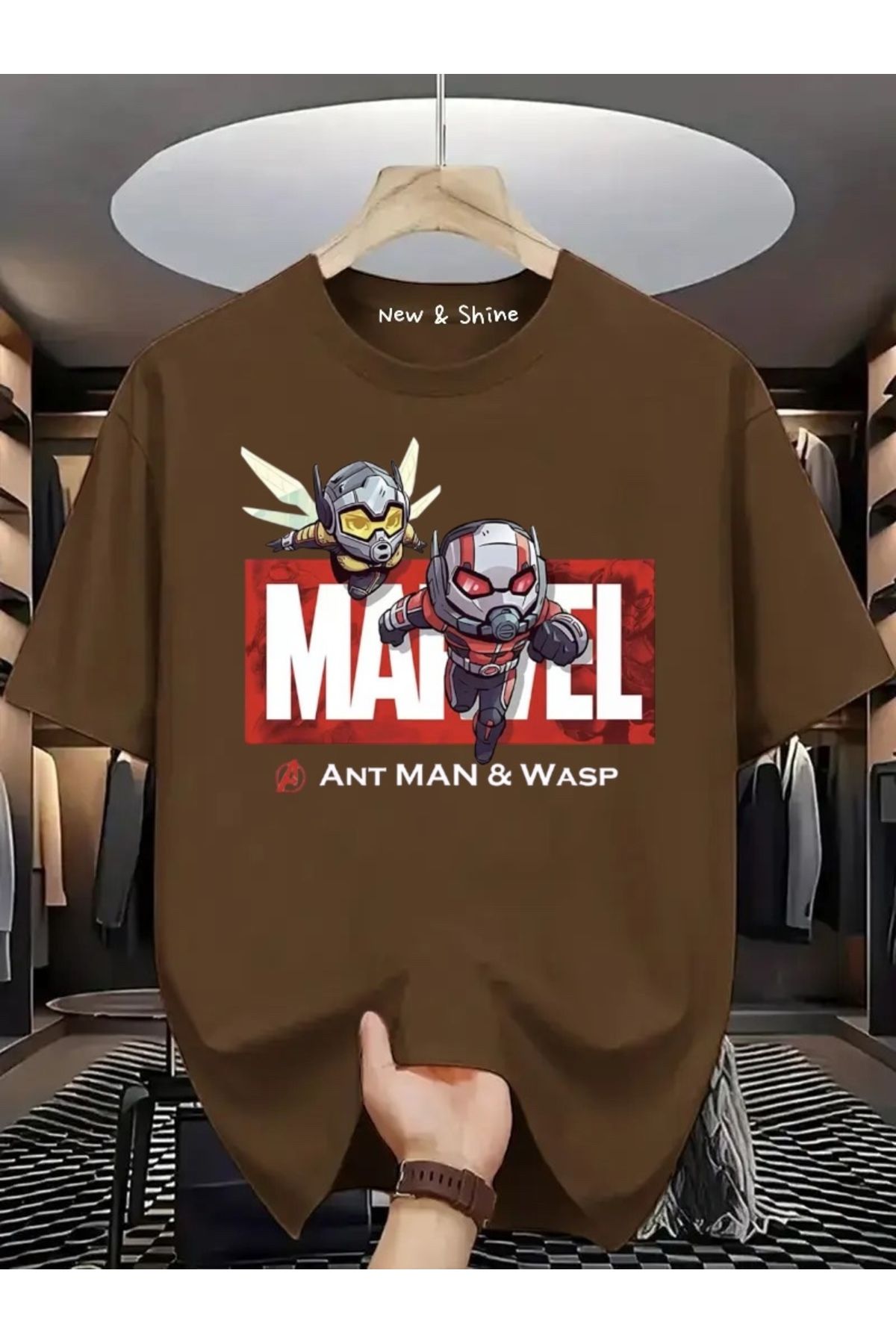 New Shine Süper Kahraman Ant Man ve Wasp Baskılı Oversize T-Shirt