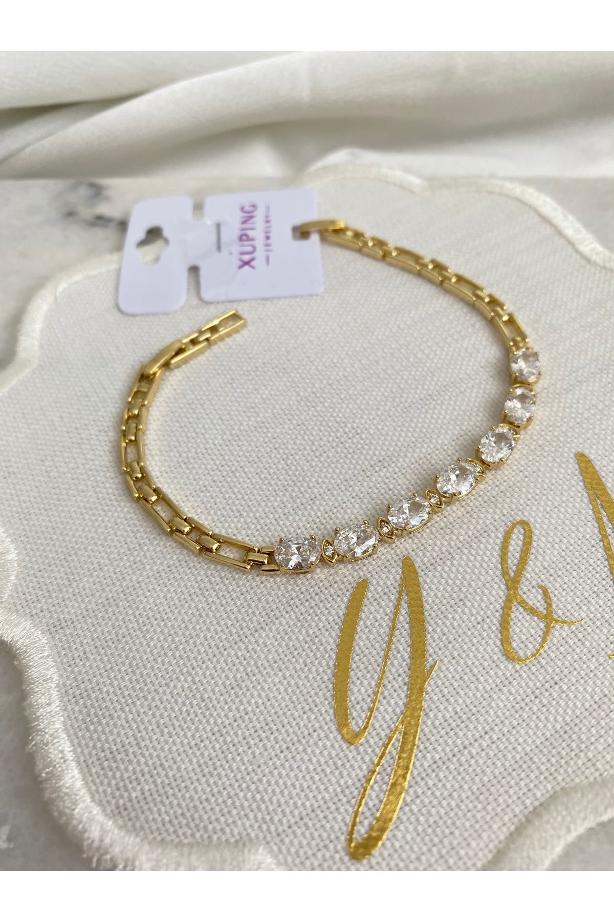 YM Xuping 14K Gold Elips Taşlı Bileklik 17 + 2 CM - KARARMAZ BİLEKLİK