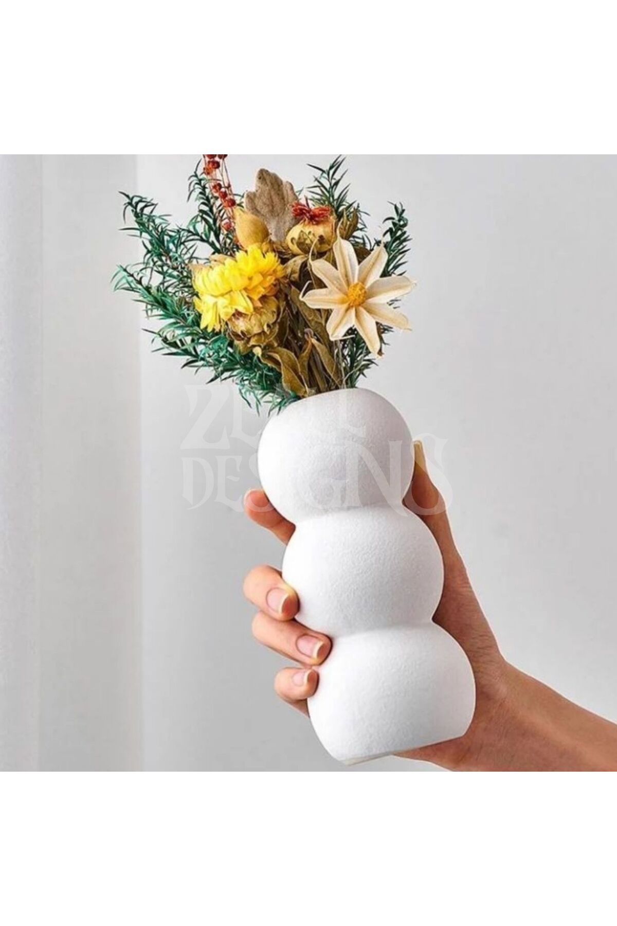 ZEALL DESIGNS Dekoratif İskandinav Tarzı Bohem Bubble Vazo 14cm Beyaz