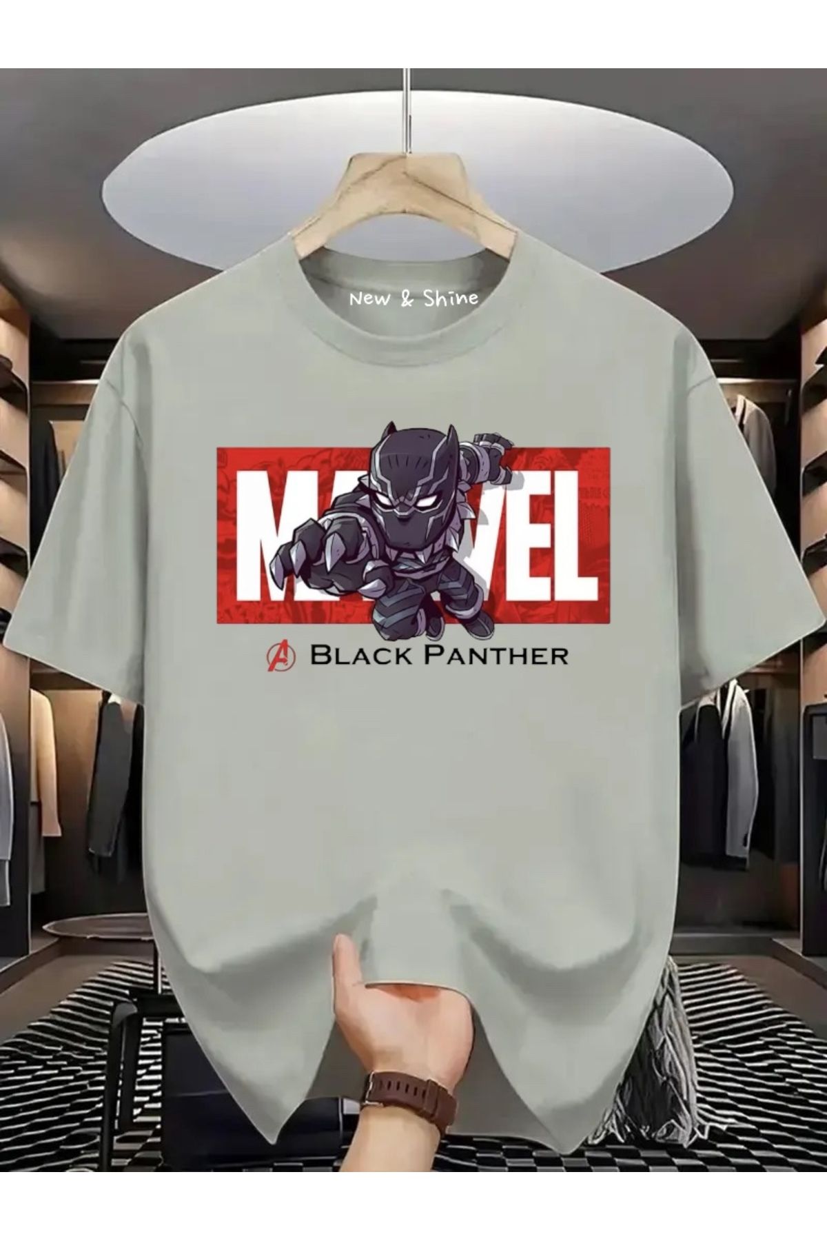 New Shine Süper Kahraman Black Panter Baskılı Oversize T-Shirt