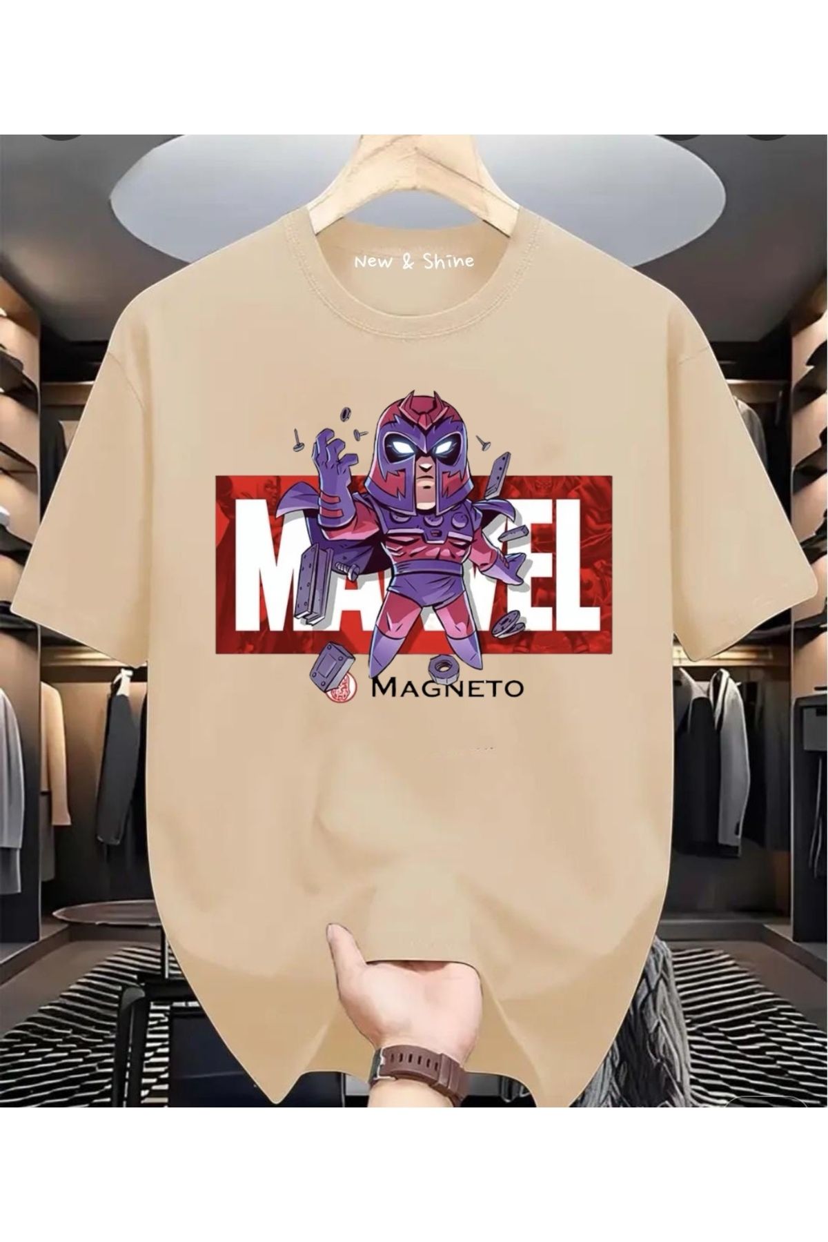 New Shine Süper Kahraman Magneto Baskılı Oversize T-Shirt