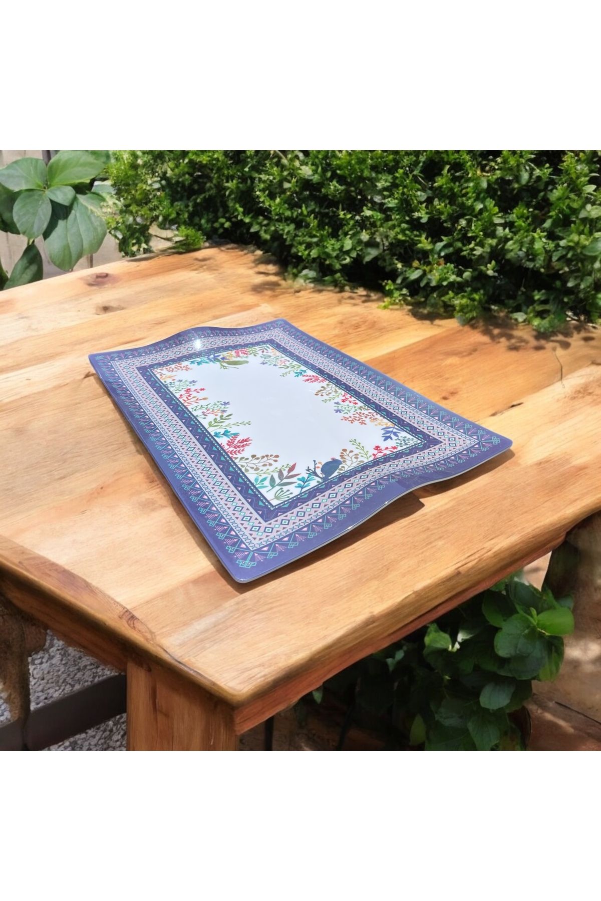 Lagom Desenli Kare Melamin Tepsi 51x36 cm – Özel Kalıp, Kırılmaz, Gıdaya Uyumlu Sunum Tepsisi