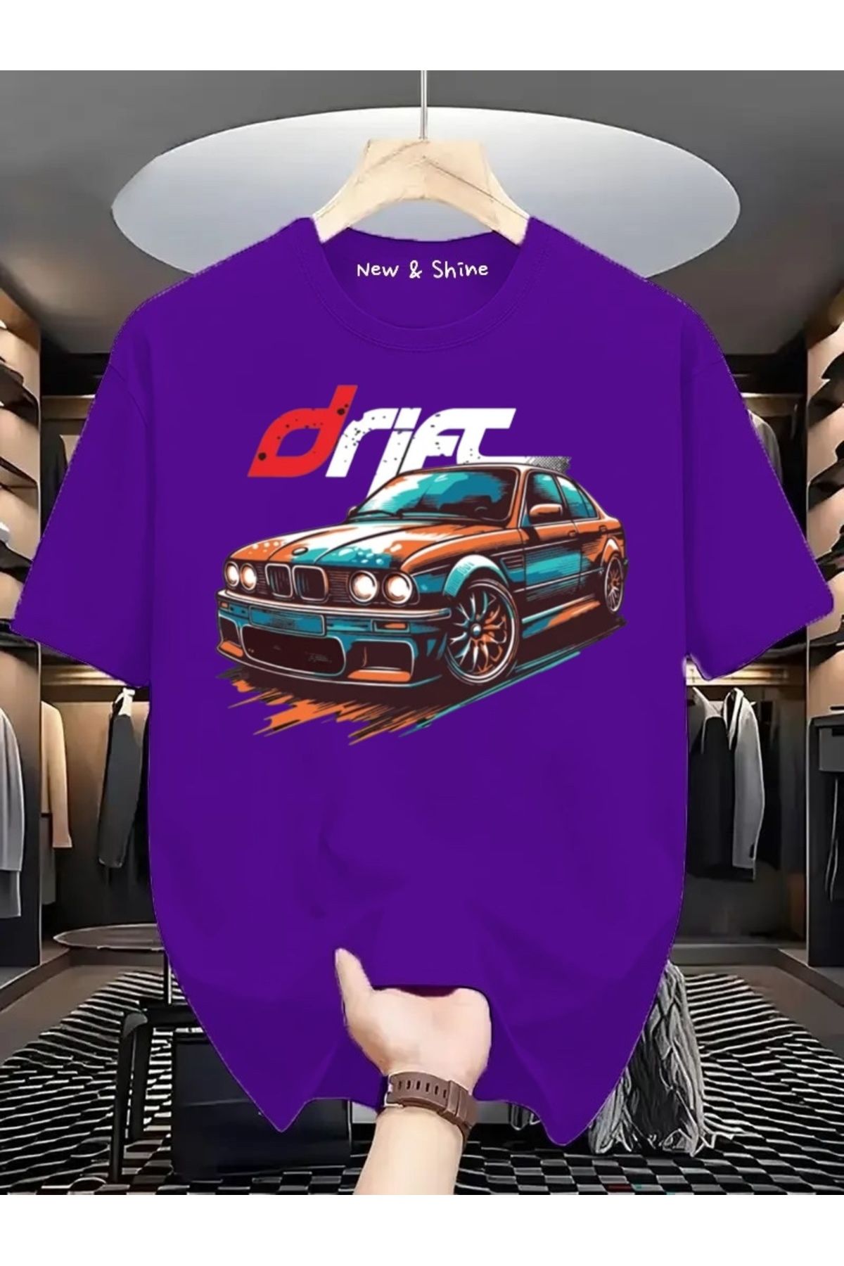 New Shine Drift Araba Baskılı Oversize T-Shirt