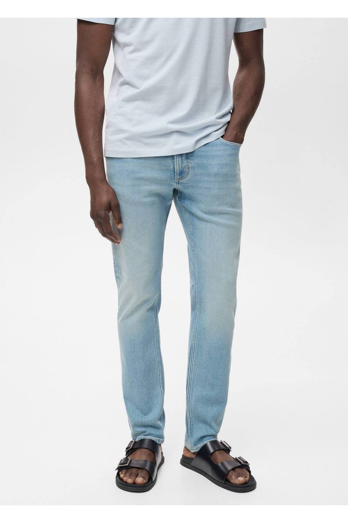 Jan yıpranmış görünümlü slim fit jean pantolon