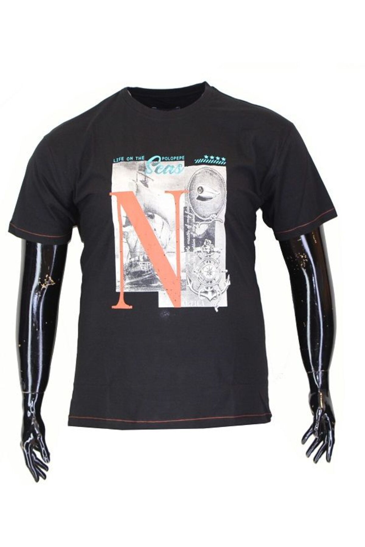 POLOPEPE Erkek Büyük Beden Tişört 1801 Siyah-Siyah - 5XL