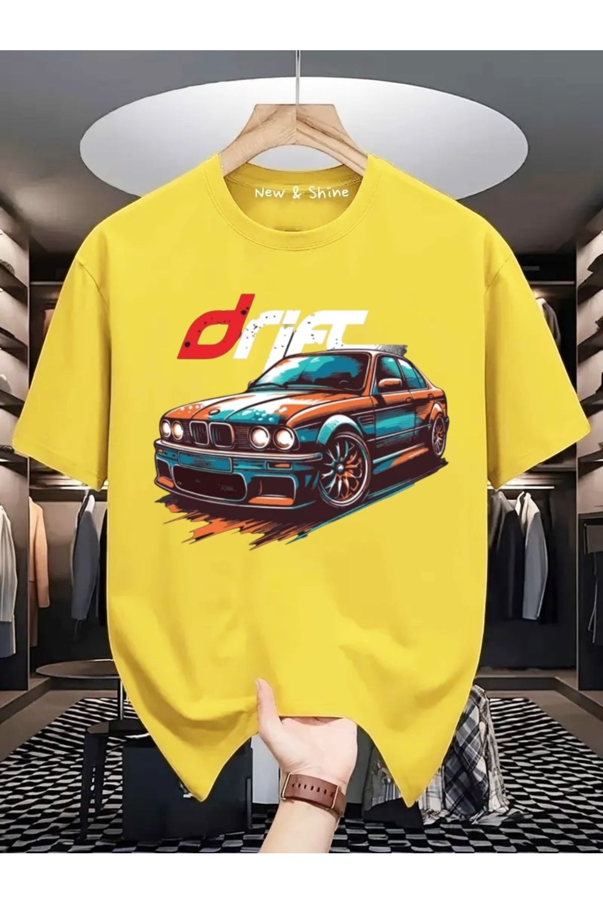 New Shine Drift Araba Baskılı Oversize T-Shirt