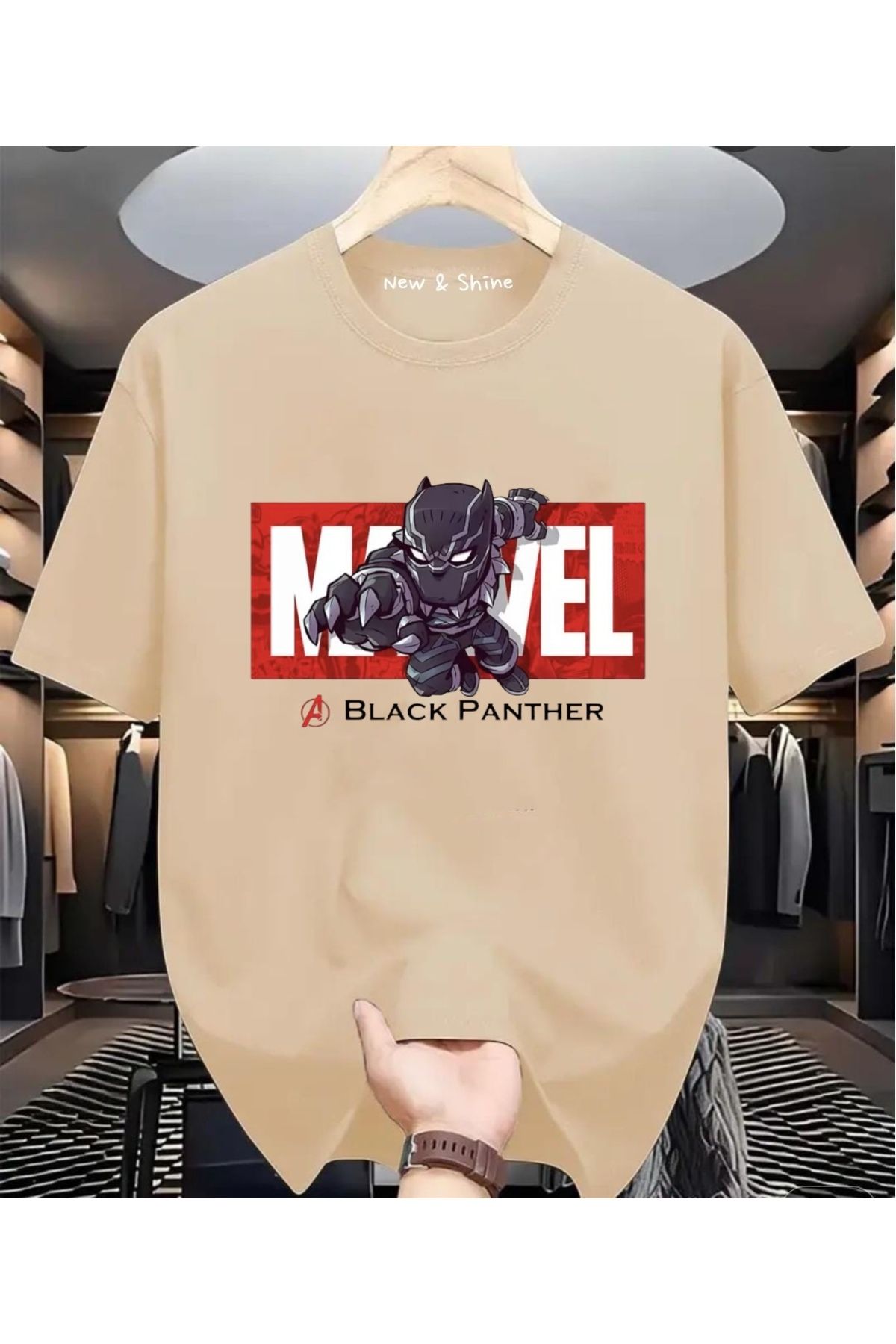 New Shine Süper Kahraman Black Panter Baskılı Oversize T-Shirt