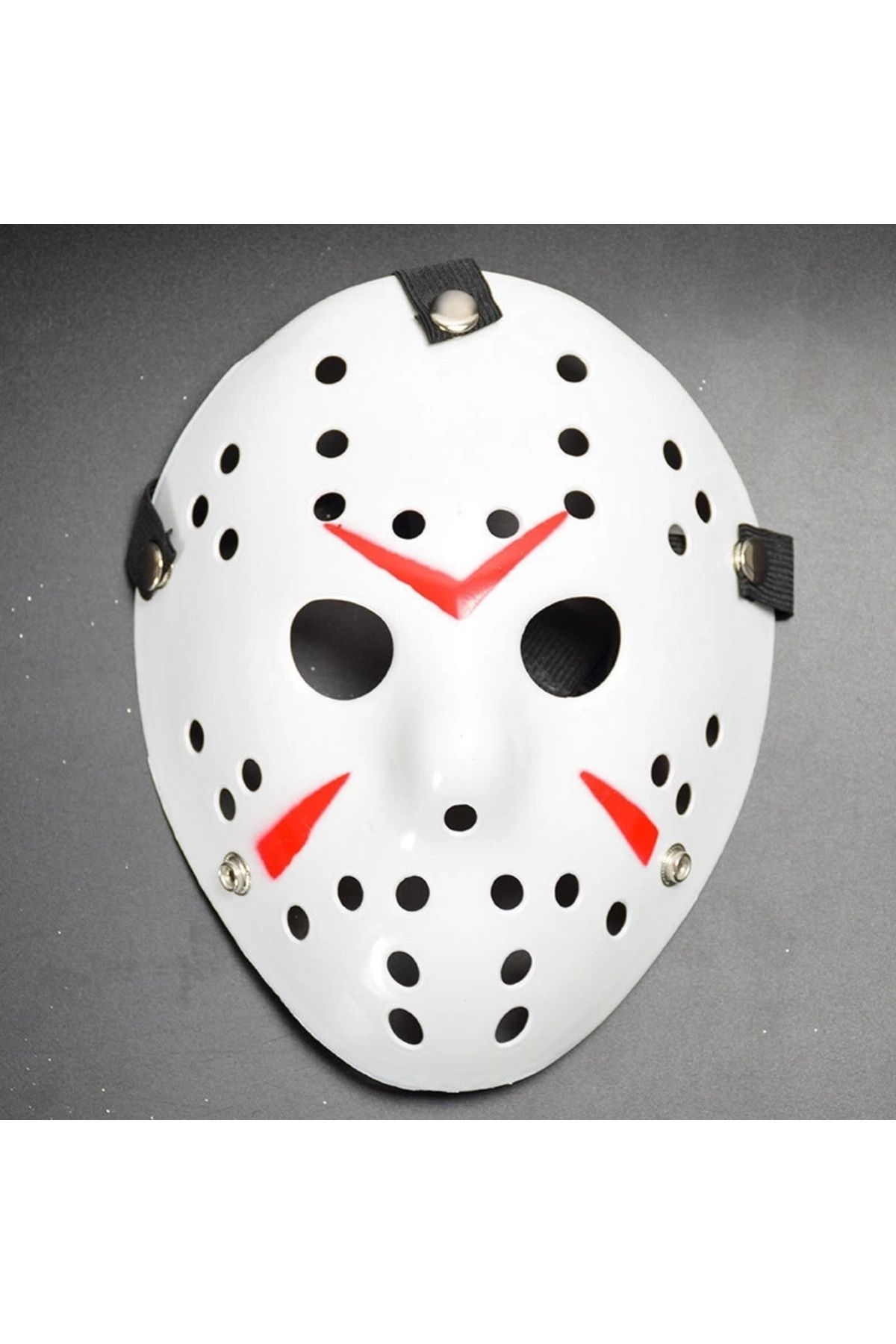 İnnMerry Beyaz Renk Kırmızı Çizgili Tam Yüz Hokey Jason Maskesi Hannibal Maskesi (5047)