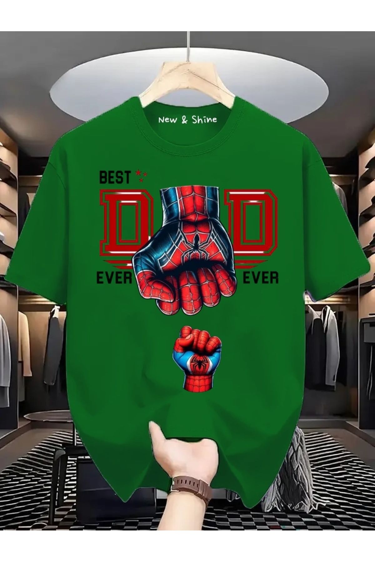 New Shine Best Dad Ever Baskılı Oversize T-Shirt