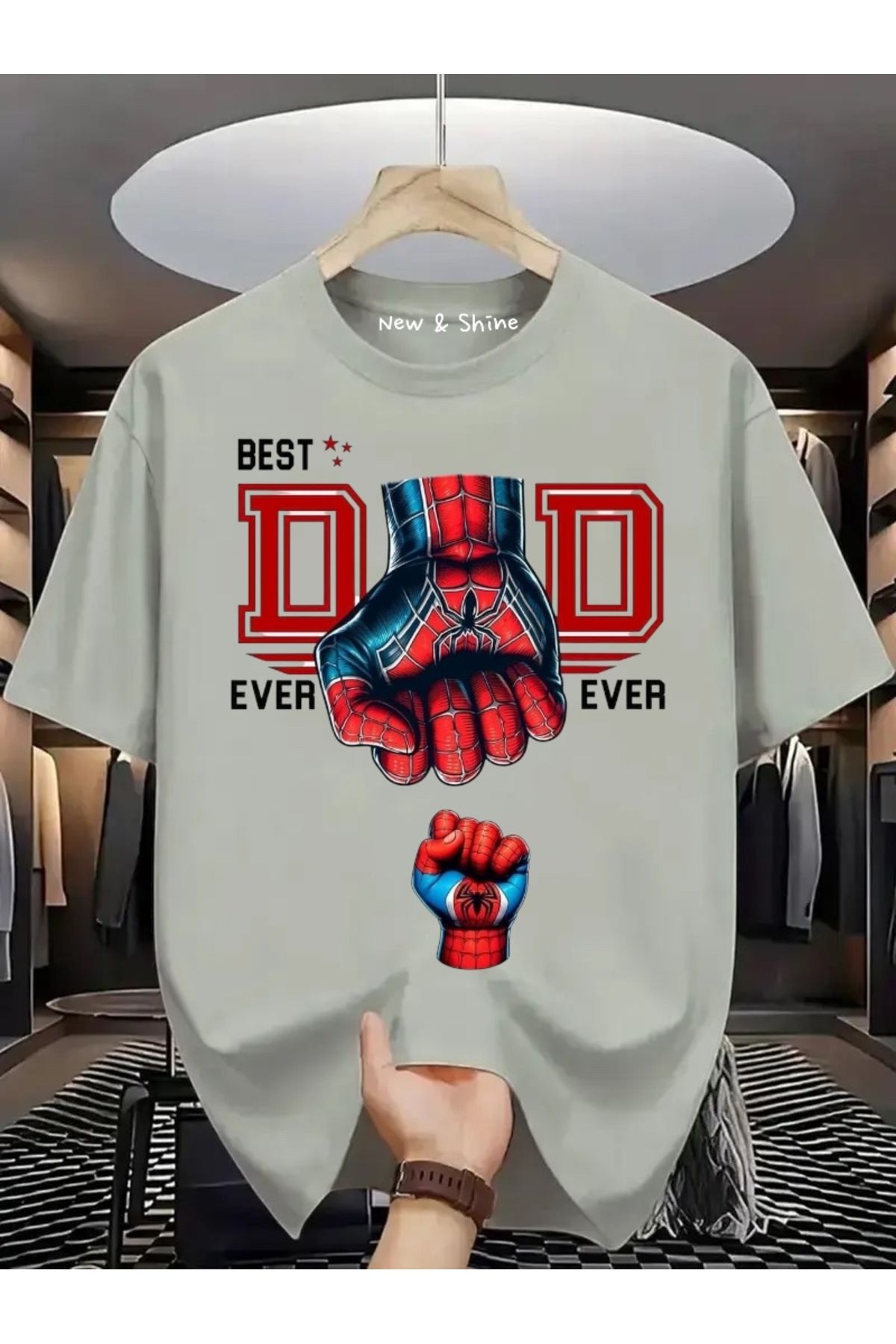 New Shine Best Dad Ever Baskılı Oversize T-Shirt