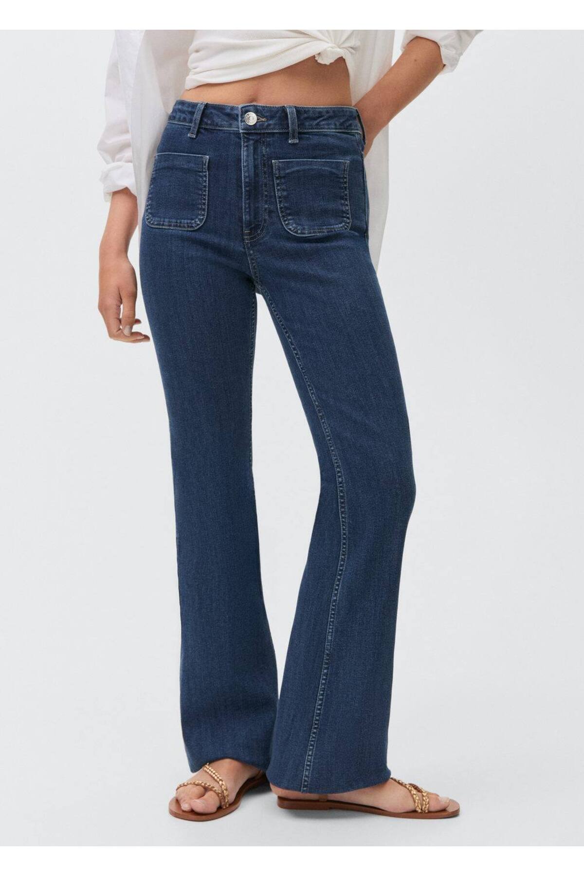 İspanyol paçalı Flare jean pantolon