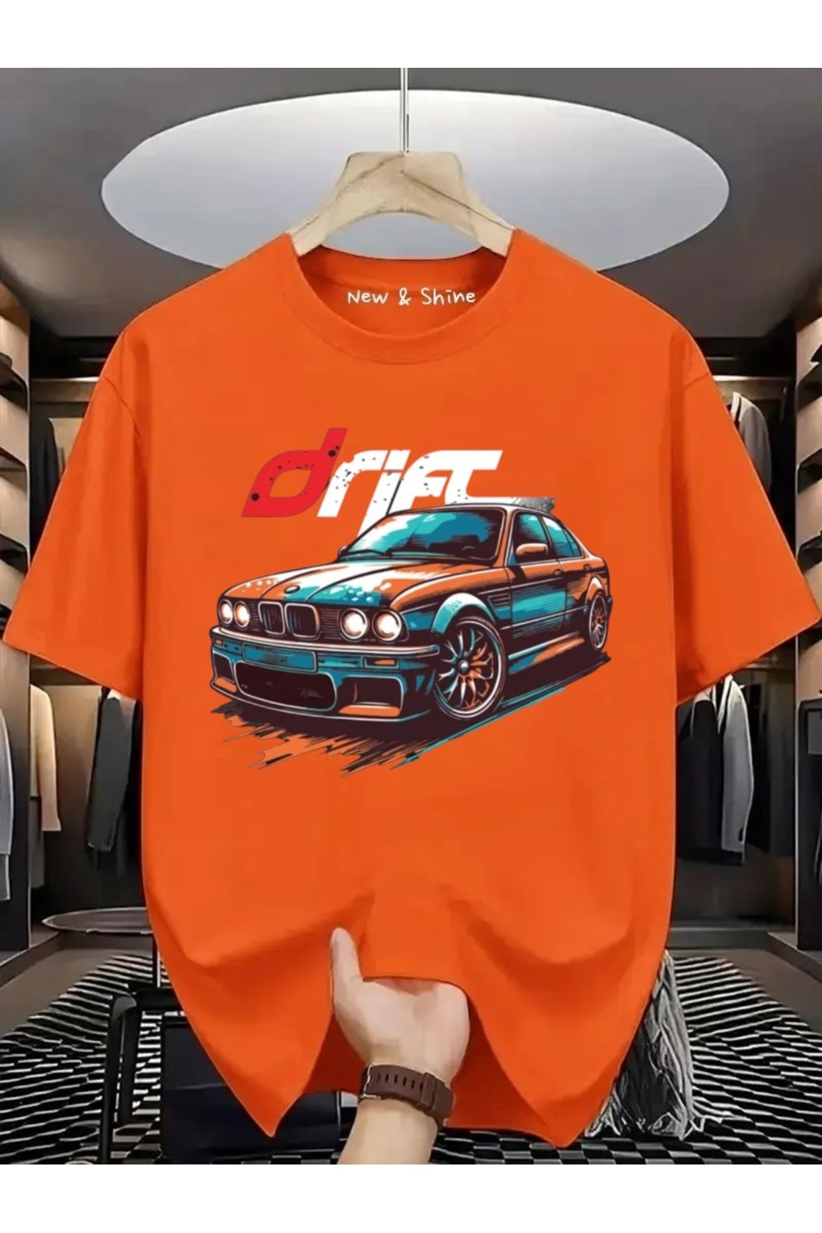 New Shine Drift Araba Baskılı Oversize T-Shirt