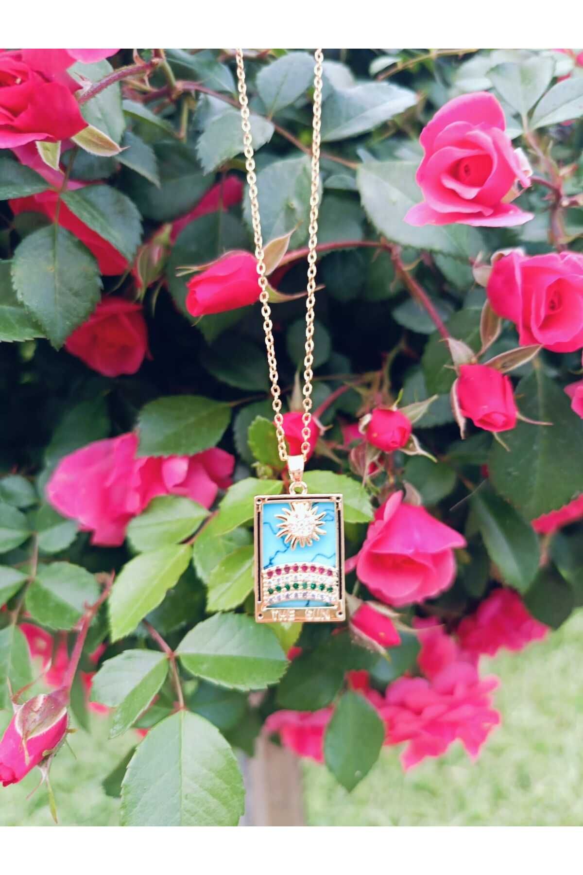 GLOW LUXE 316L Altın Kaplama The Sun Güneş Tarot Çelik Kolye