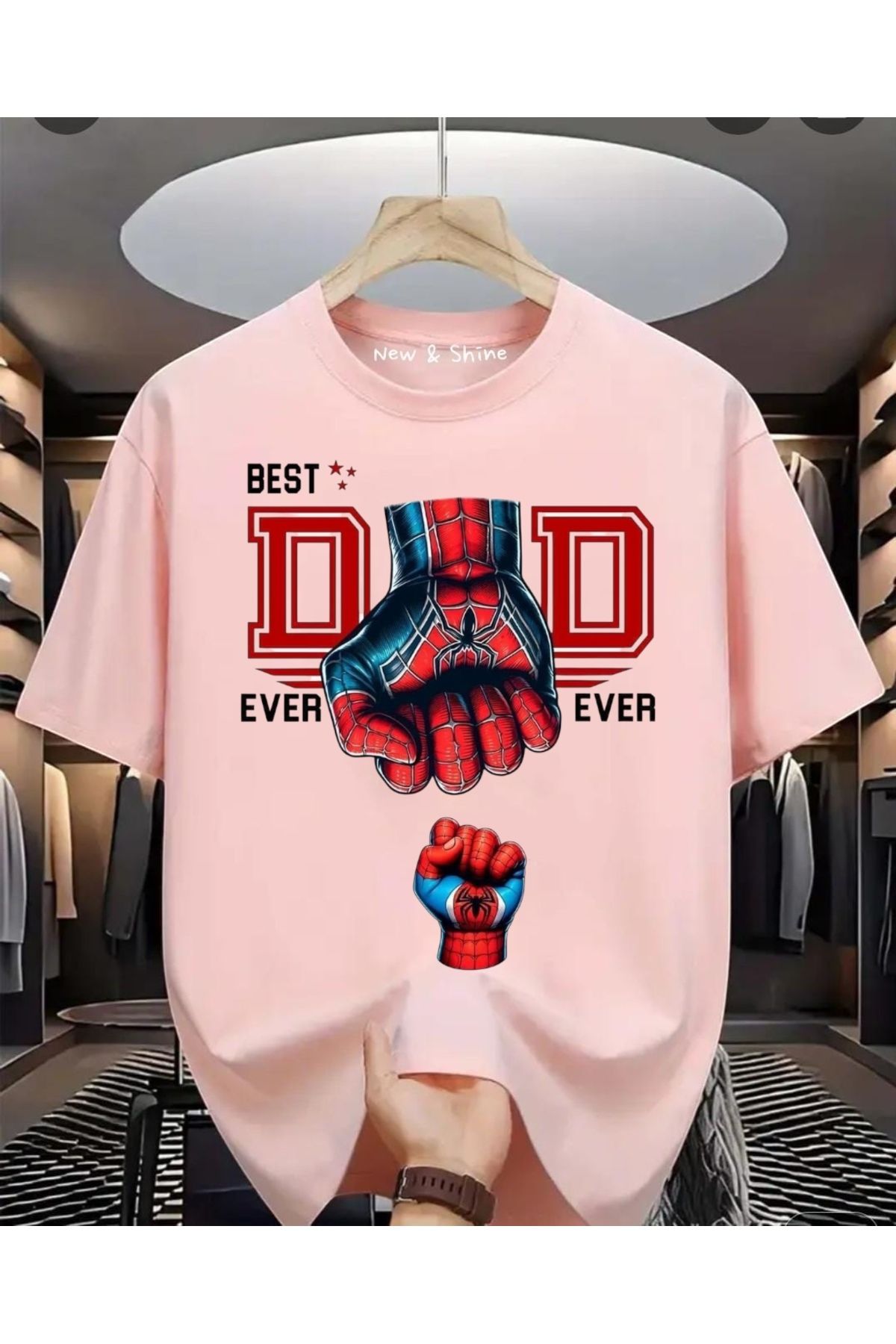 New Shine Best Dad Ever Baskılı Oversize T-Shirt