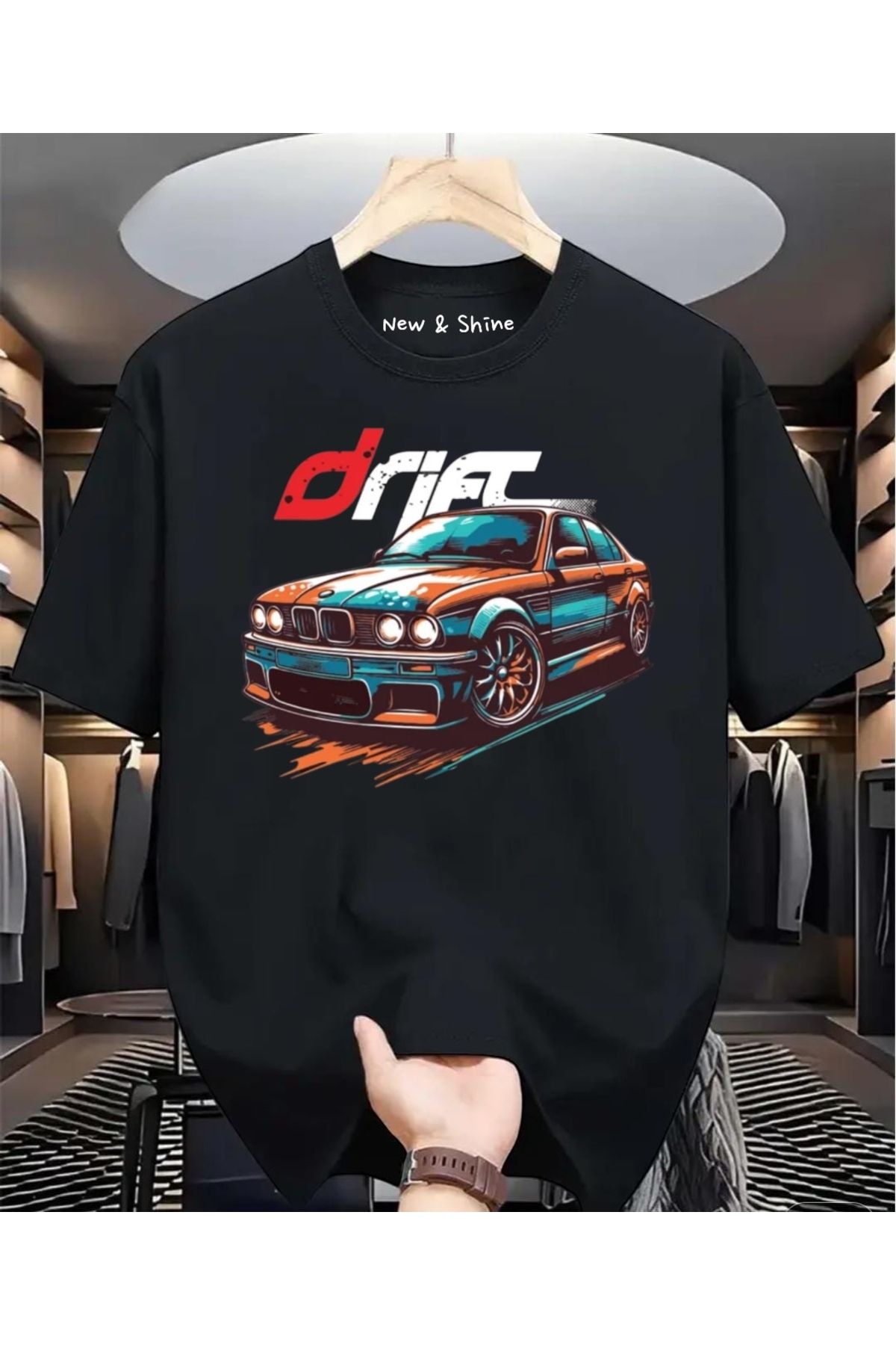 New Shine Drift Araba Baskılı Oversize T-Shirt