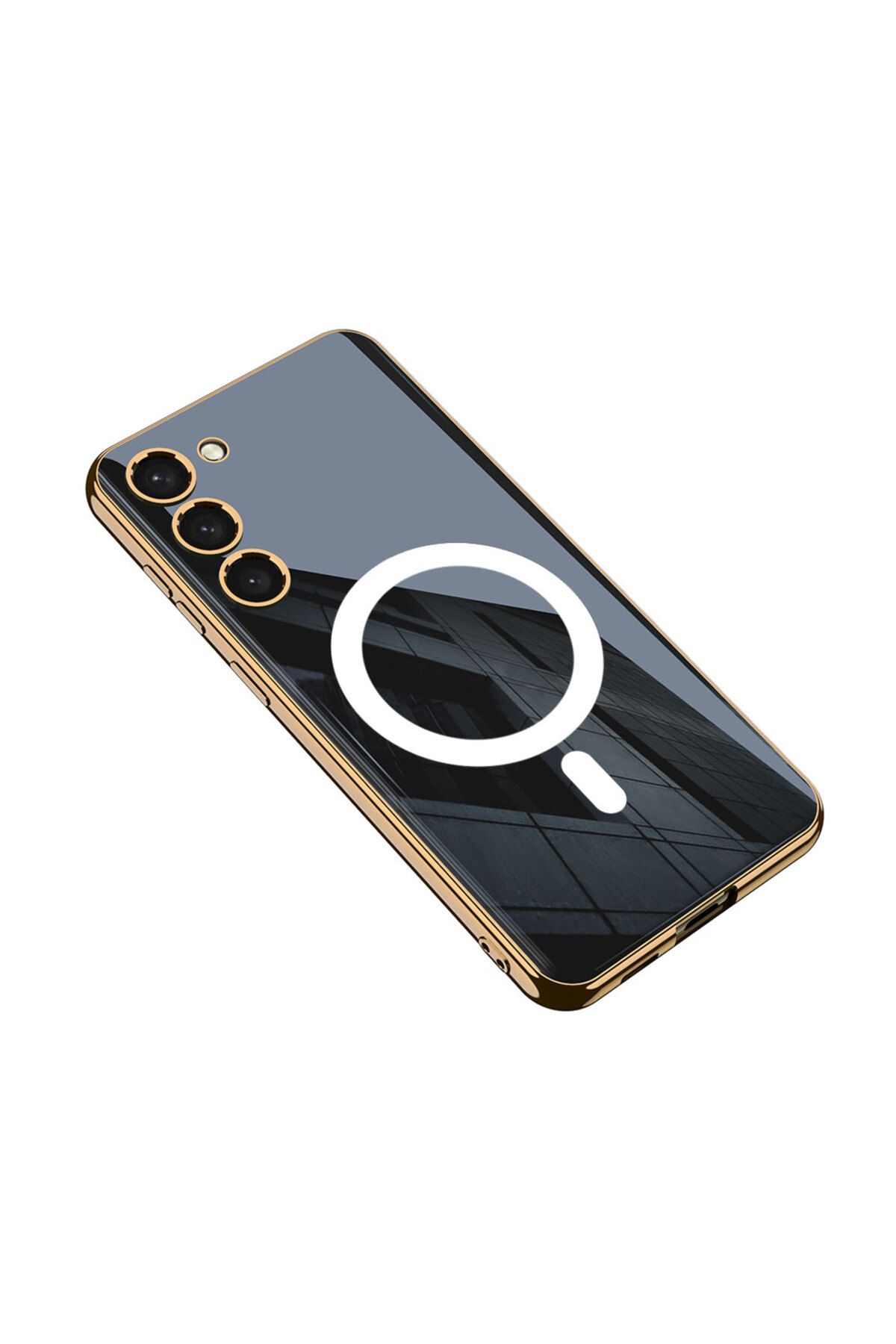 halkhouse Galaxy S23 Plus Kılıf Wireless Şarj Özellikli Kenarları Elektroplating Kaplama Aynalı Şık Kent Kapak