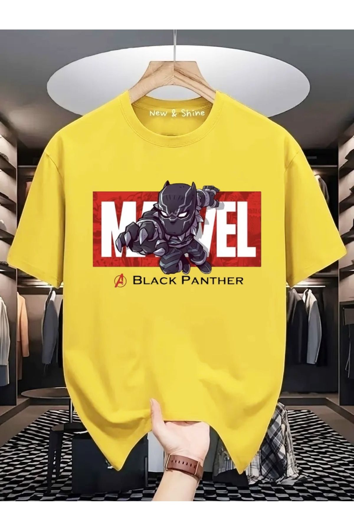 New Shine Süper Kahraman Black Panter Baskılı Oversize T-Shirt