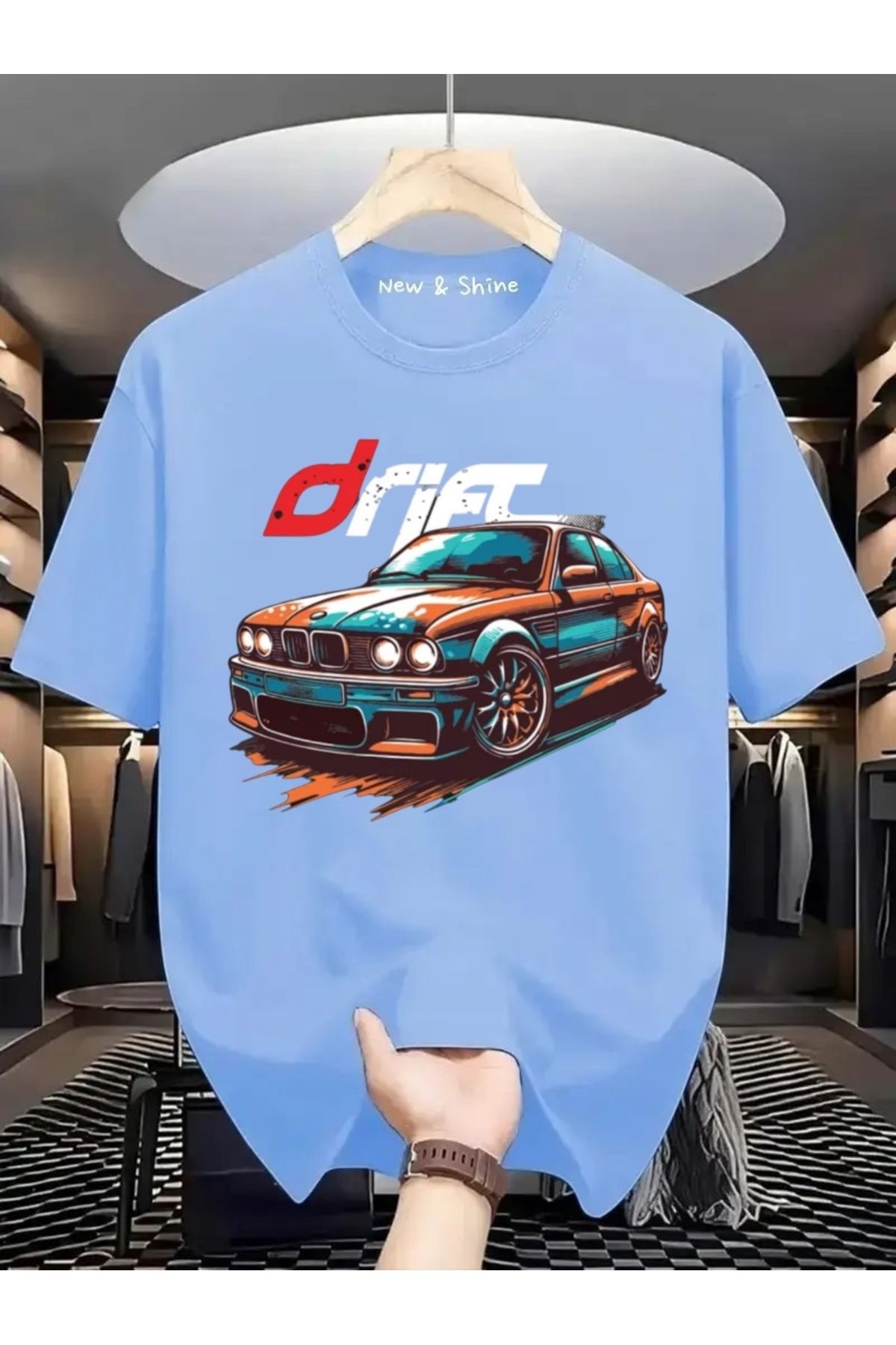 New Shine Drift Araba Baskılı Oversize T-Shirt