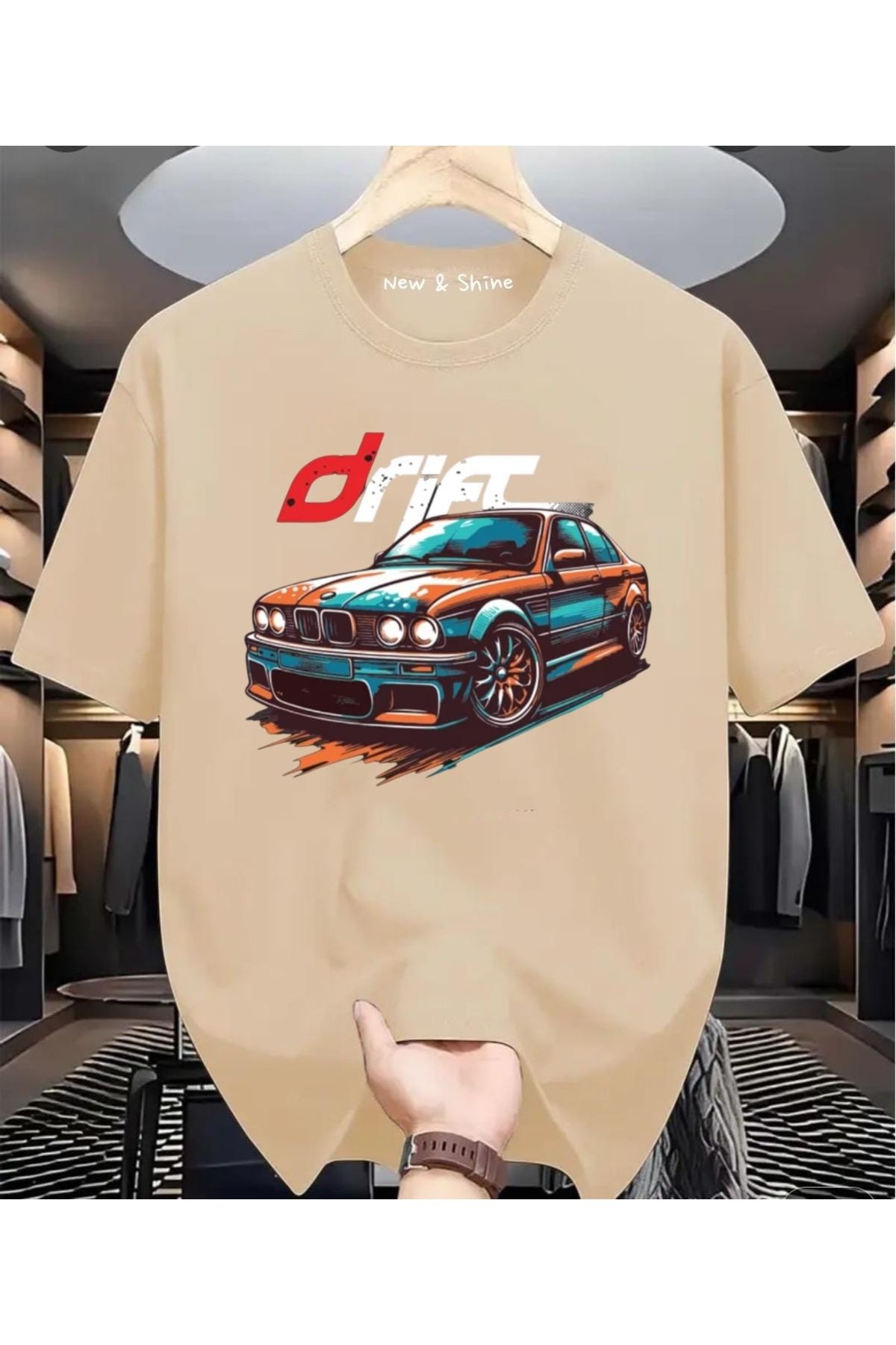 New Shine Drift Araba Baskılı Oversize T-Shirt