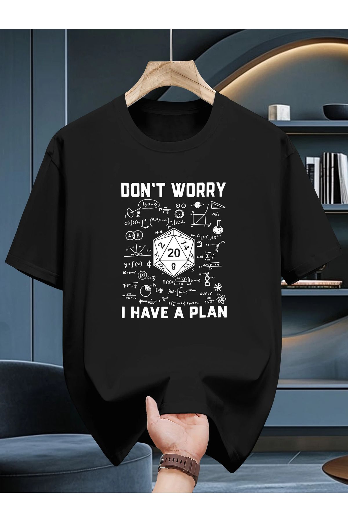 ELNOYA Pamuklu Oversize "Don't Worry I Have a Plan" Baskılı Kısa Kollu Bisiklet Yaka Rahat Günlük T-shirt