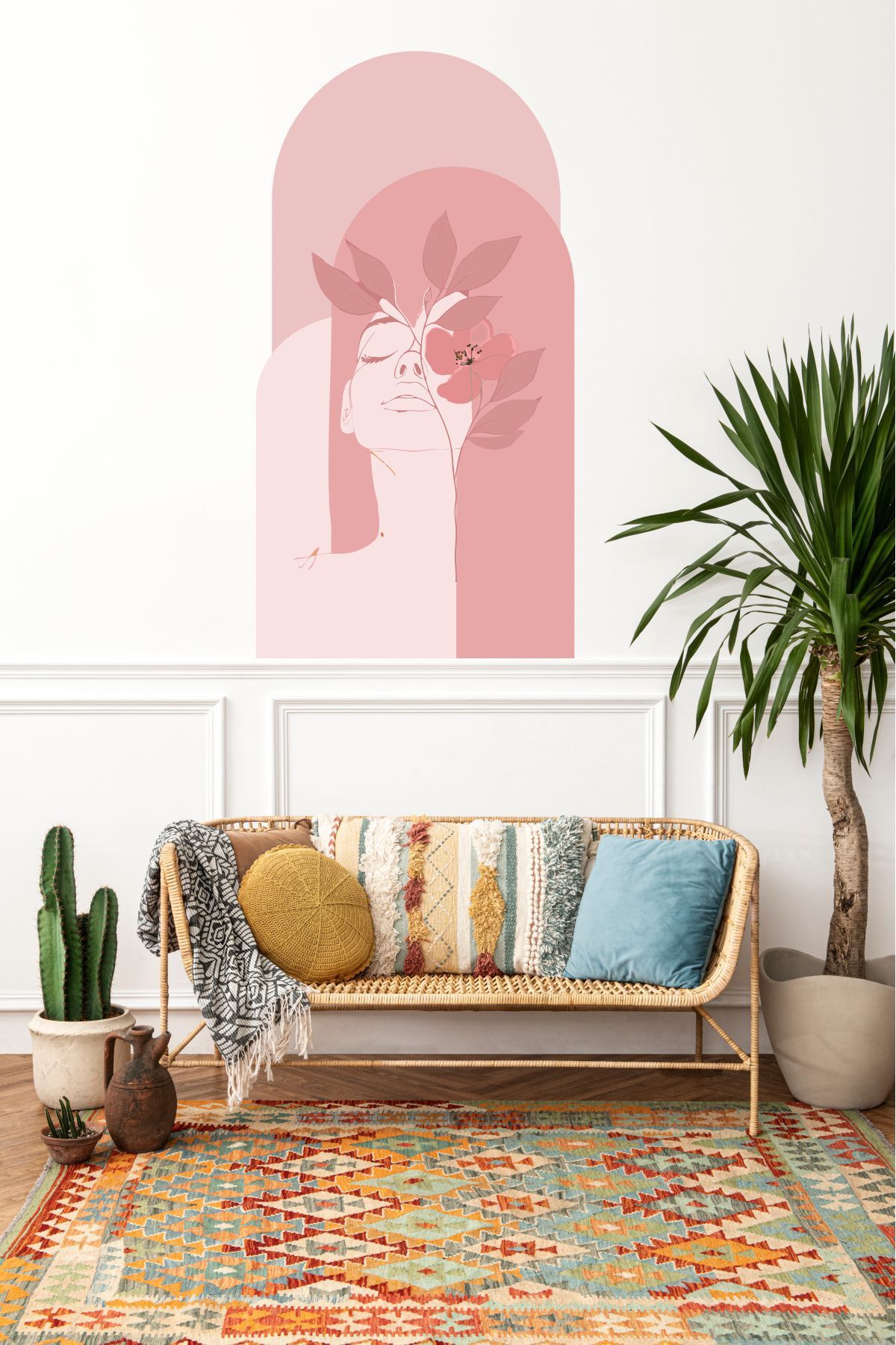 Piksel Grafik Bohem Bloklar Kadın Duvar Dekor Sticker, Duvar Kaplama